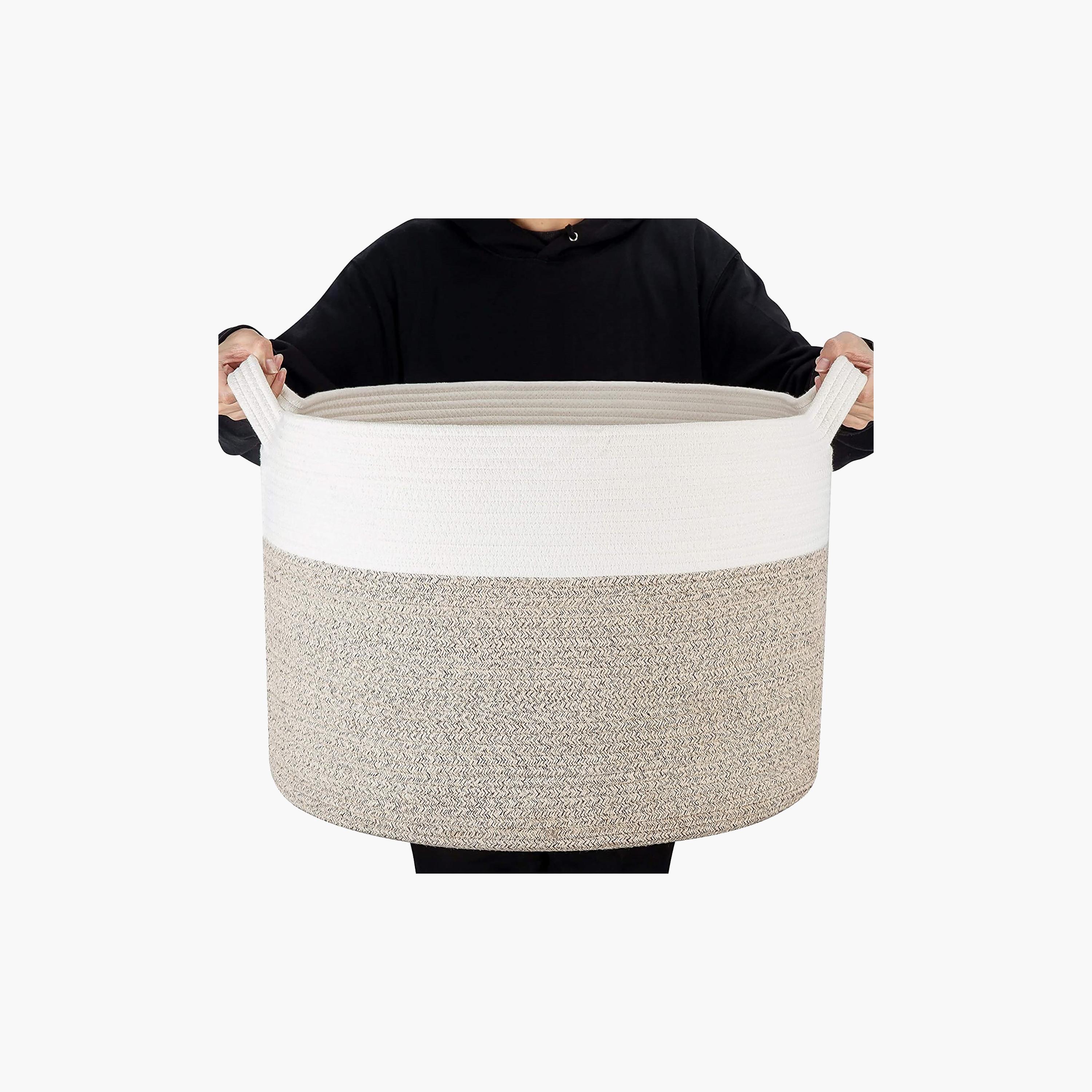 Little Story Cotton Rope Diaper Caddy XL, Ivory-baby-diapering-diaperbags-image-1