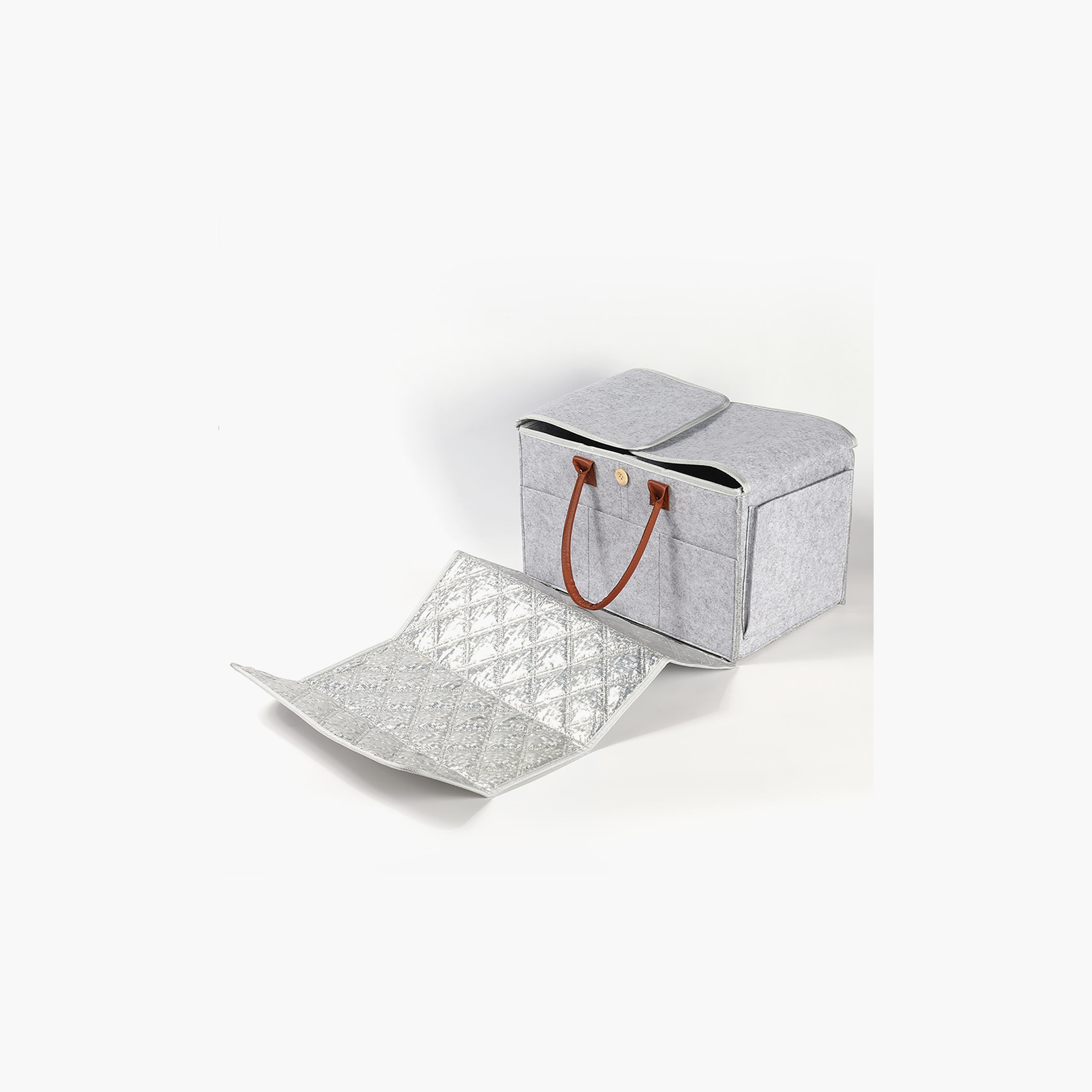 Little Story 2In1 Diaper Caddy With Mat XL, Grey-baby-diapering-diaperbags-image-1