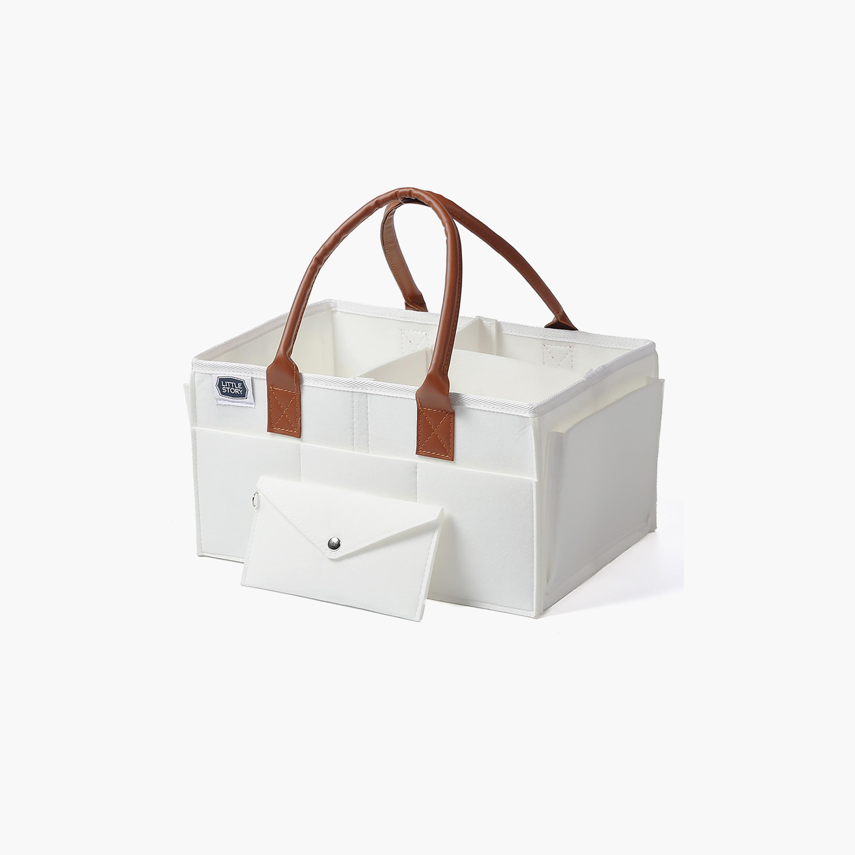 Little Story Diaper Caddy + Travel Pouch, Medium, White-baby-diapering-diaperbags-image-1