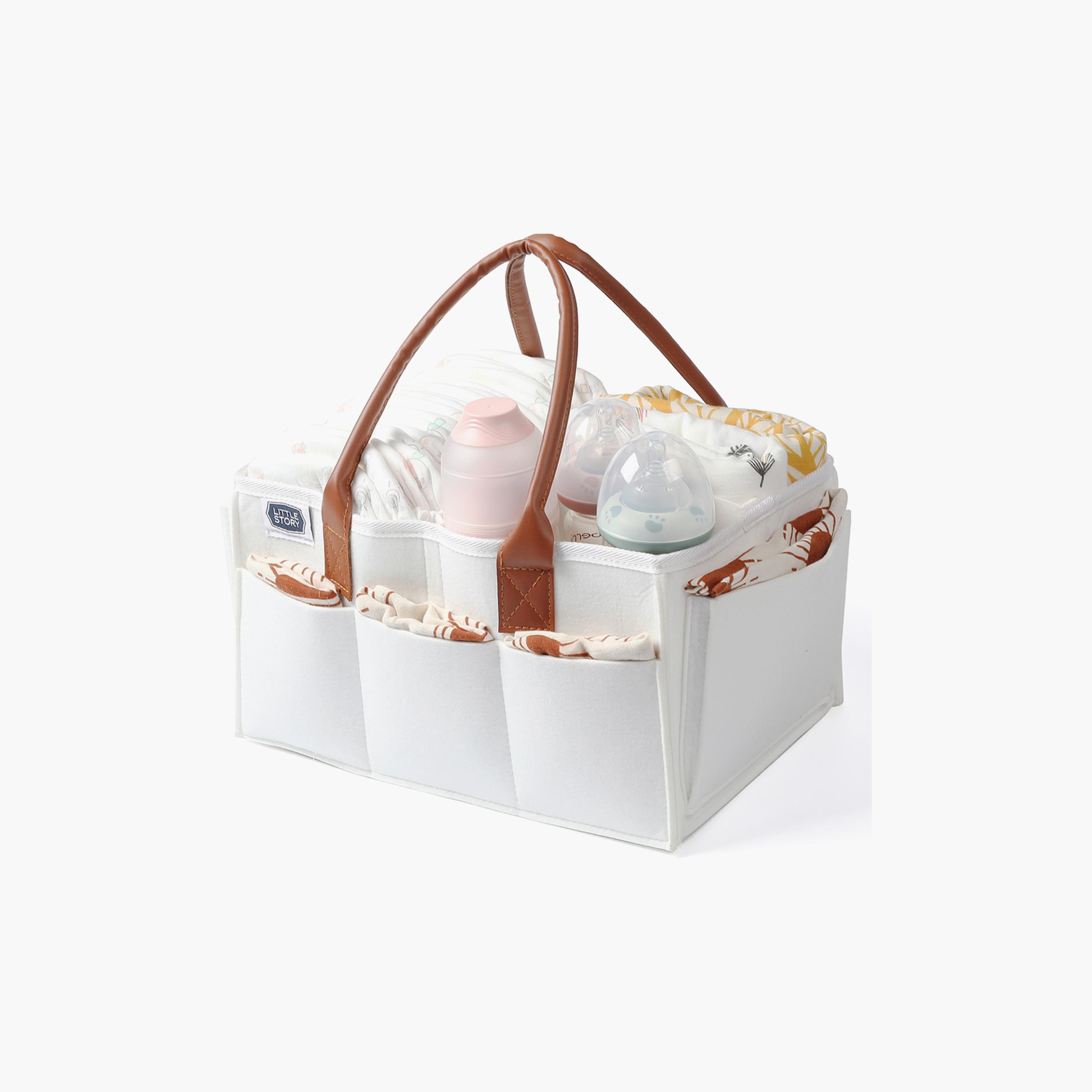 Little Story Diaper Caddy + Travel Pouch, Medium, White-baby-diapering-diaperbags-image-2