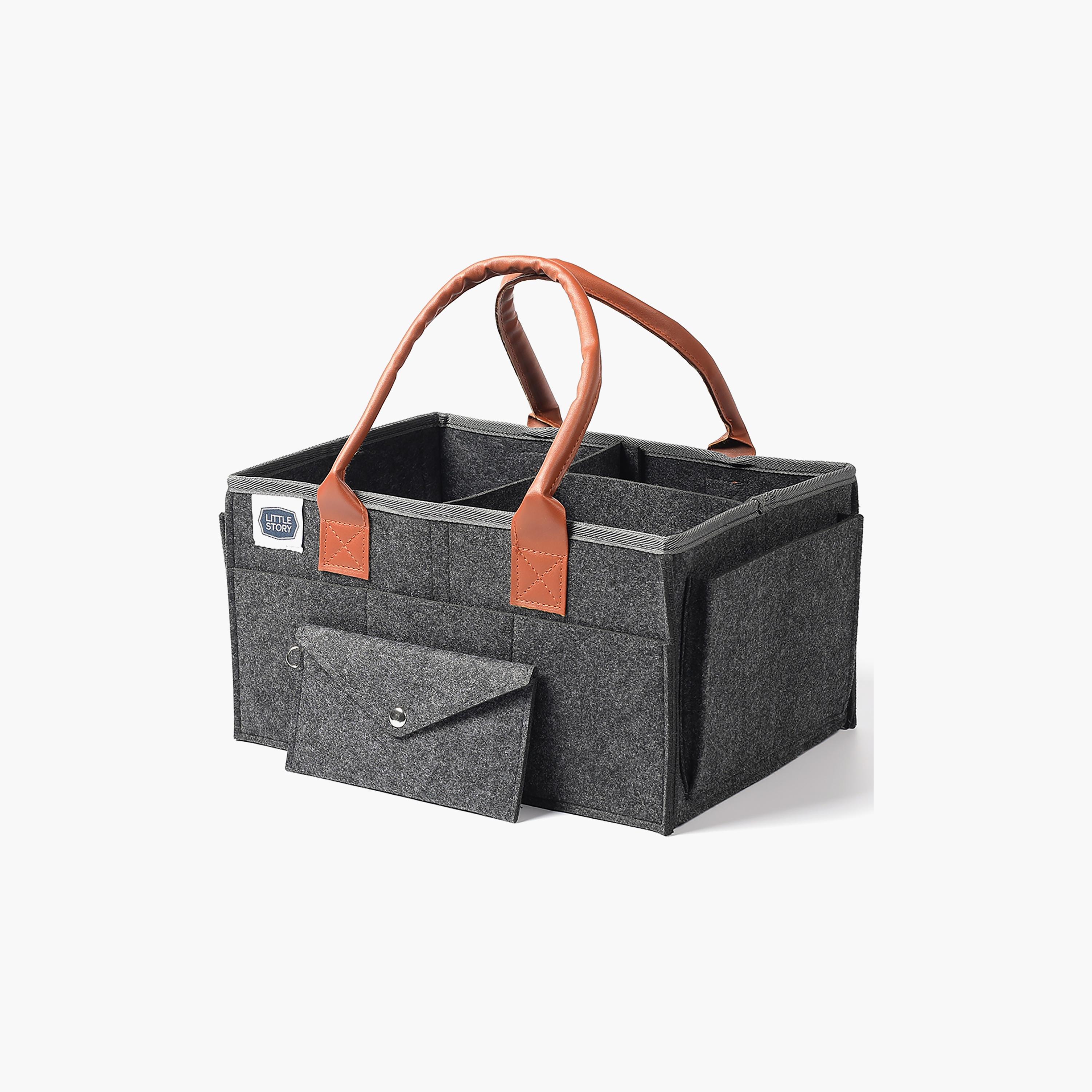 Little Story Diaper Caddy + Travel Pouch, Medium, Dark Grey-baby-diapering-diaperbags-image-1