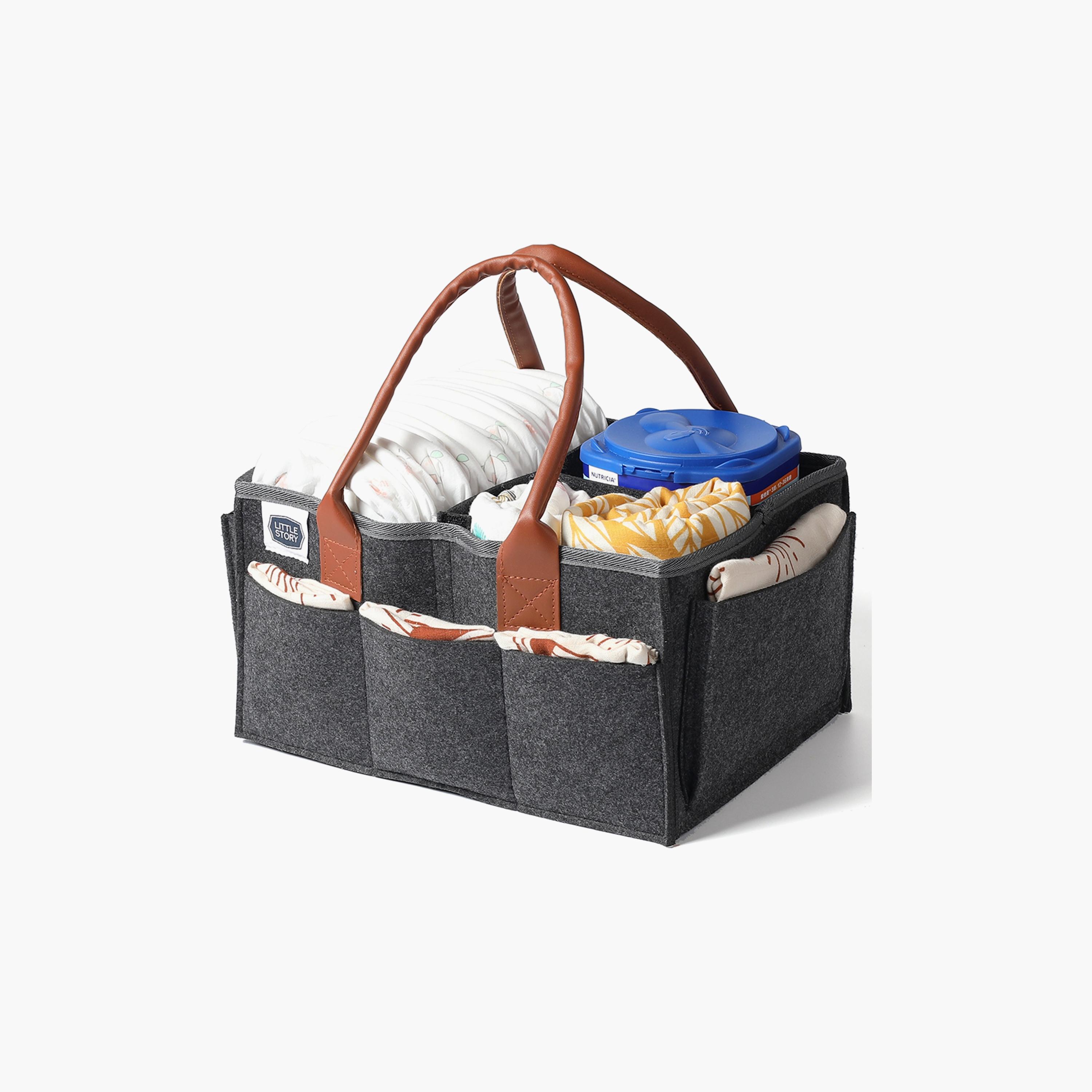 Little Story Diaper Caddy + Travel Pouch, Medium, Dark Grey-baby-diapering-diaperbags-image-2