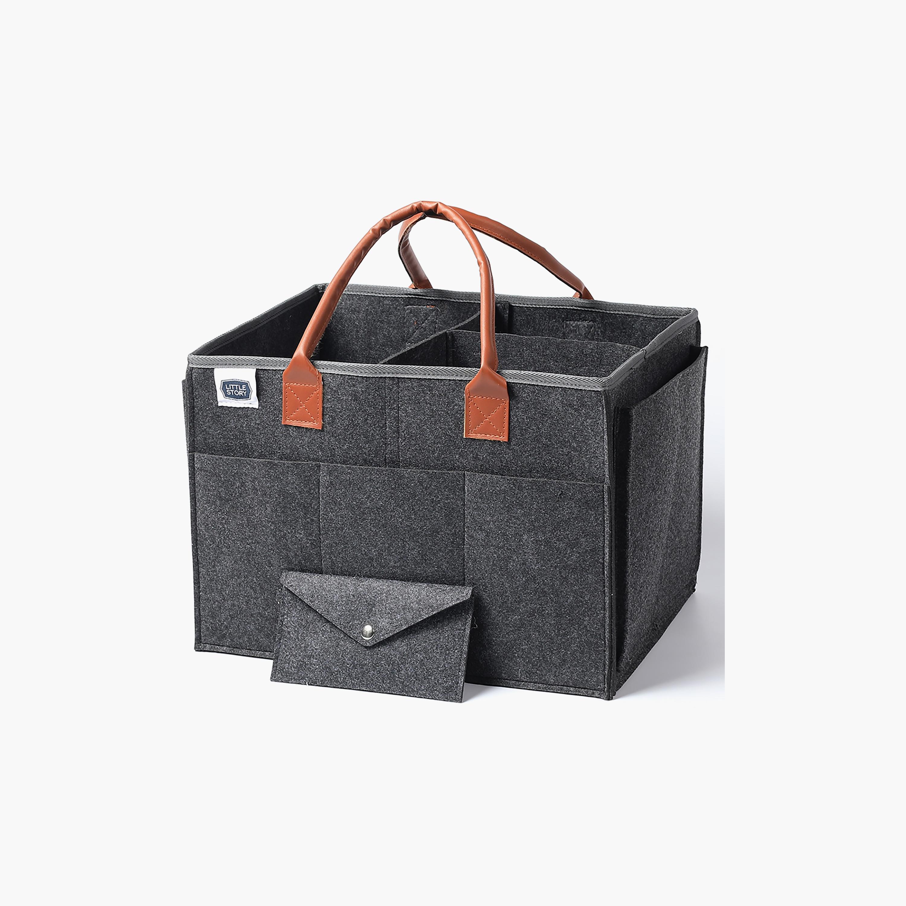 Little Story Diaper Caddy + Pouch, Large, Dark Grey-baby-diapering-diaperbags-image-1