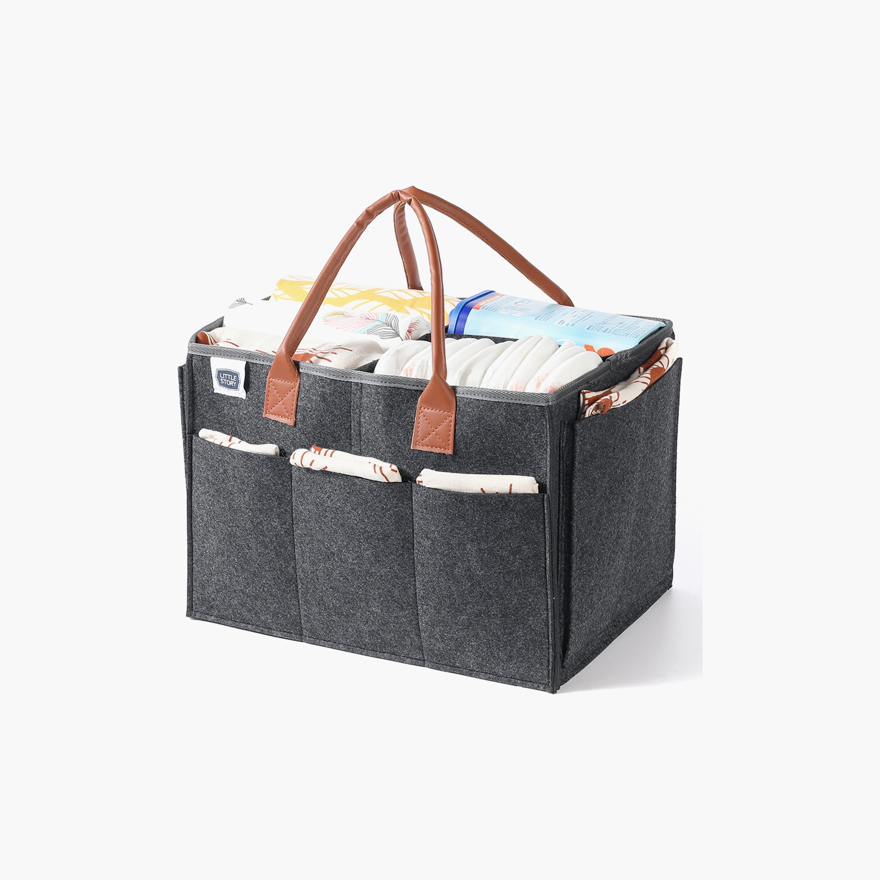 Little Story Diaper Caddy + Pouch, Large, Dark Grey-baby-diapering-diaperbags-image-2