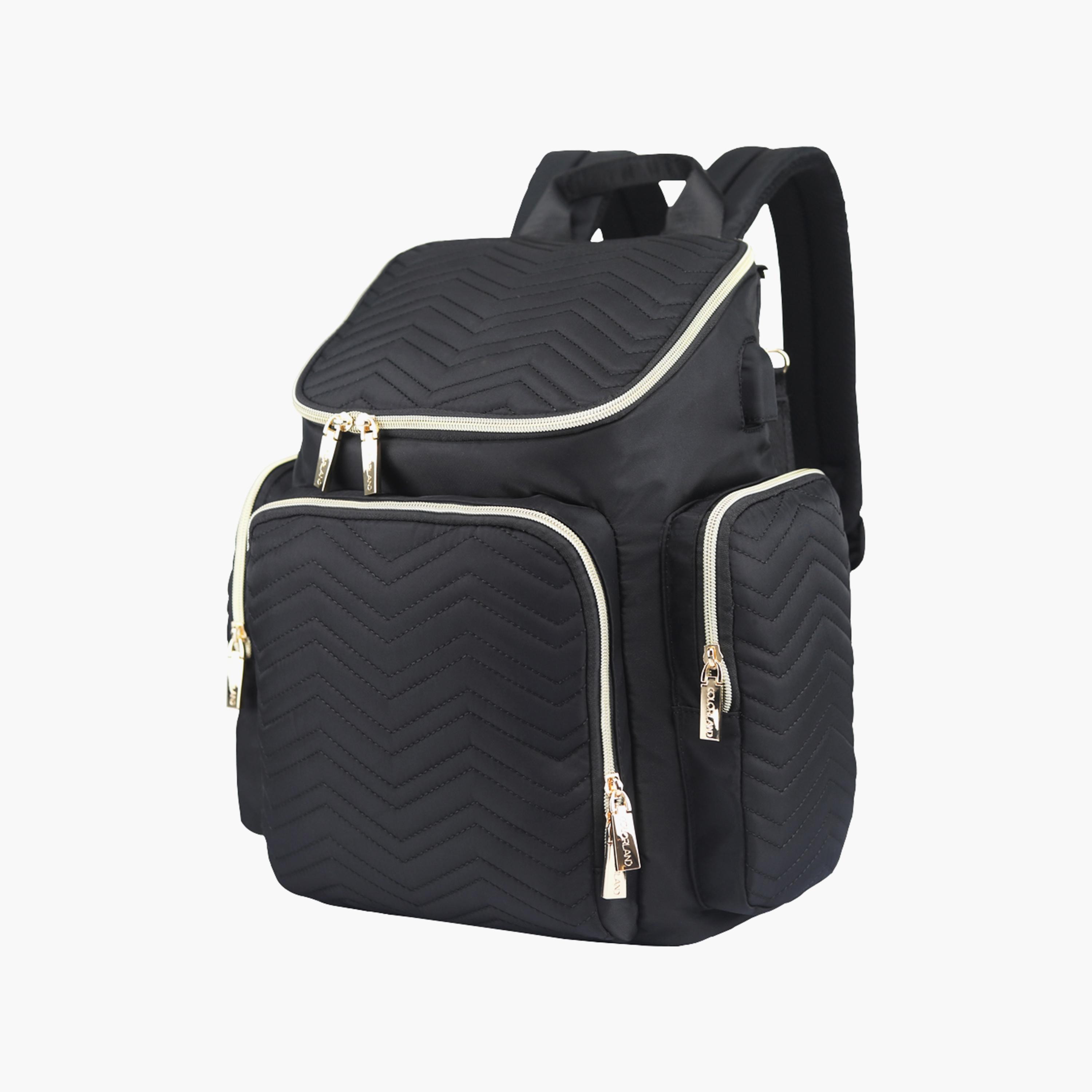 Little Story Georgia Diaper Bag With Changing Pad & Stroller Hooks, Black-baby-diapering-diaperbags-image-1