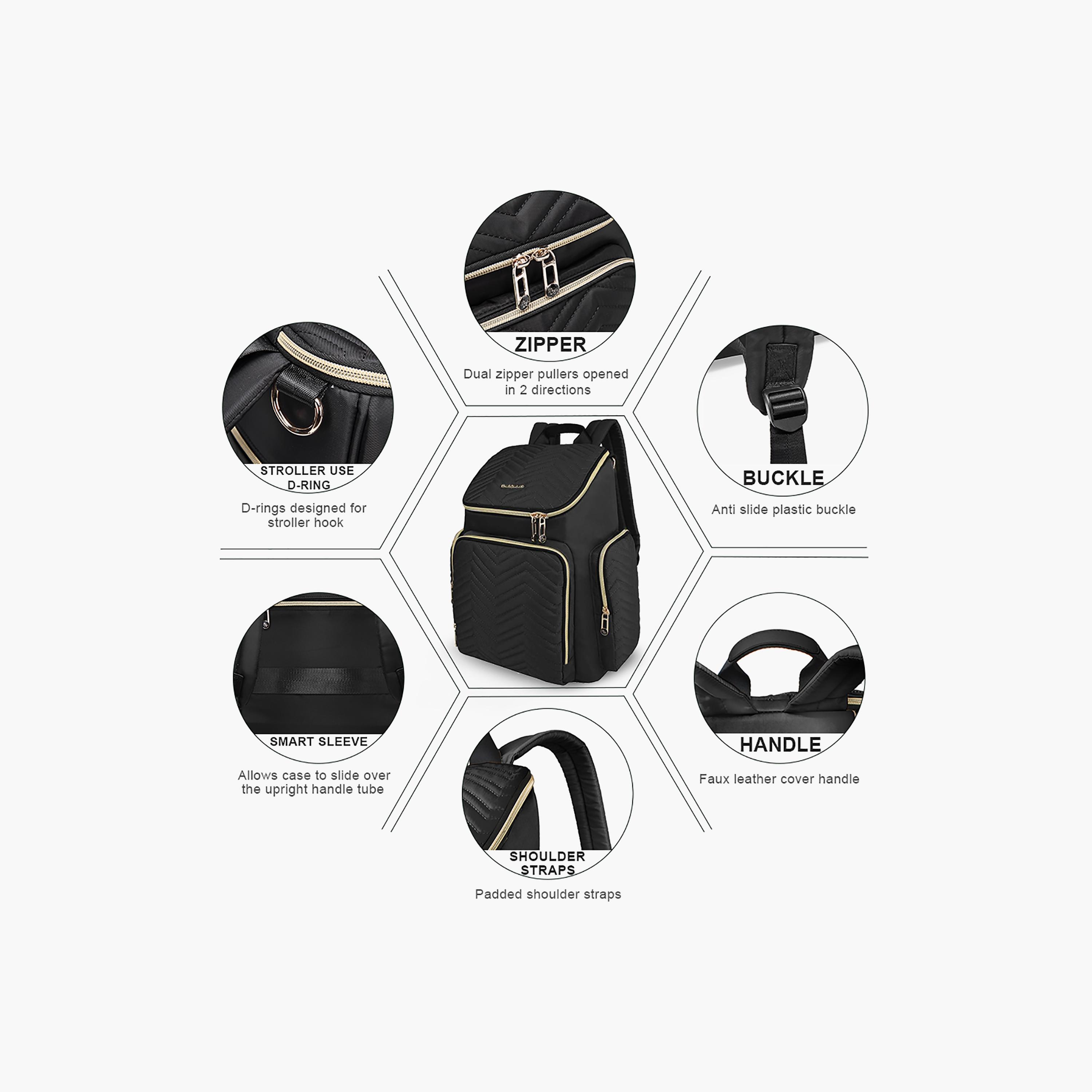 Little Story Georgia Diaper Bag With Changing Pad & Stroller Hooks, Black-baby-diapering-diaperbags-image-2