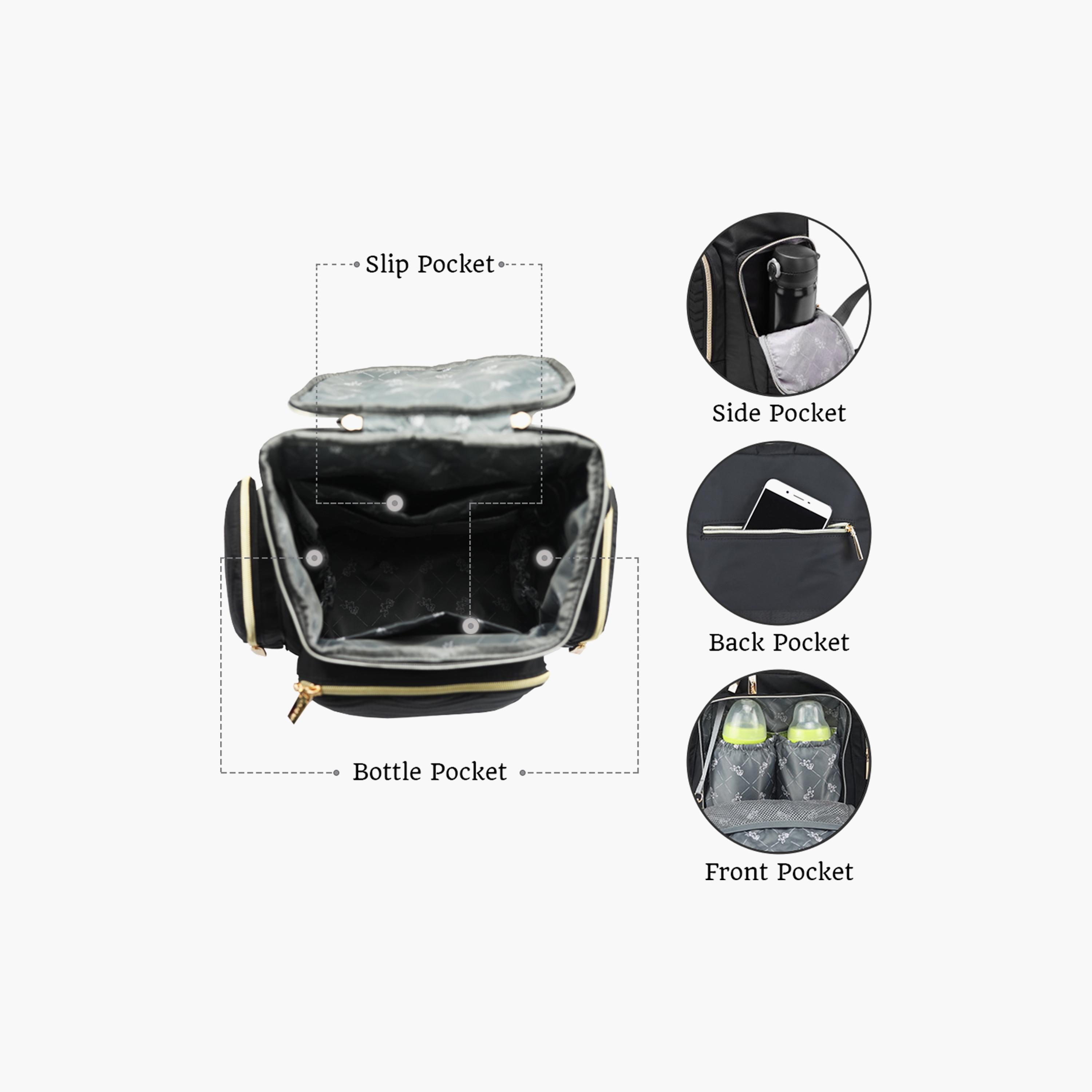 Little Story Georgia Diaper Bag With Changing Pad & Stroller Hooks, Black-baby-diapering-diaperbags-image-3