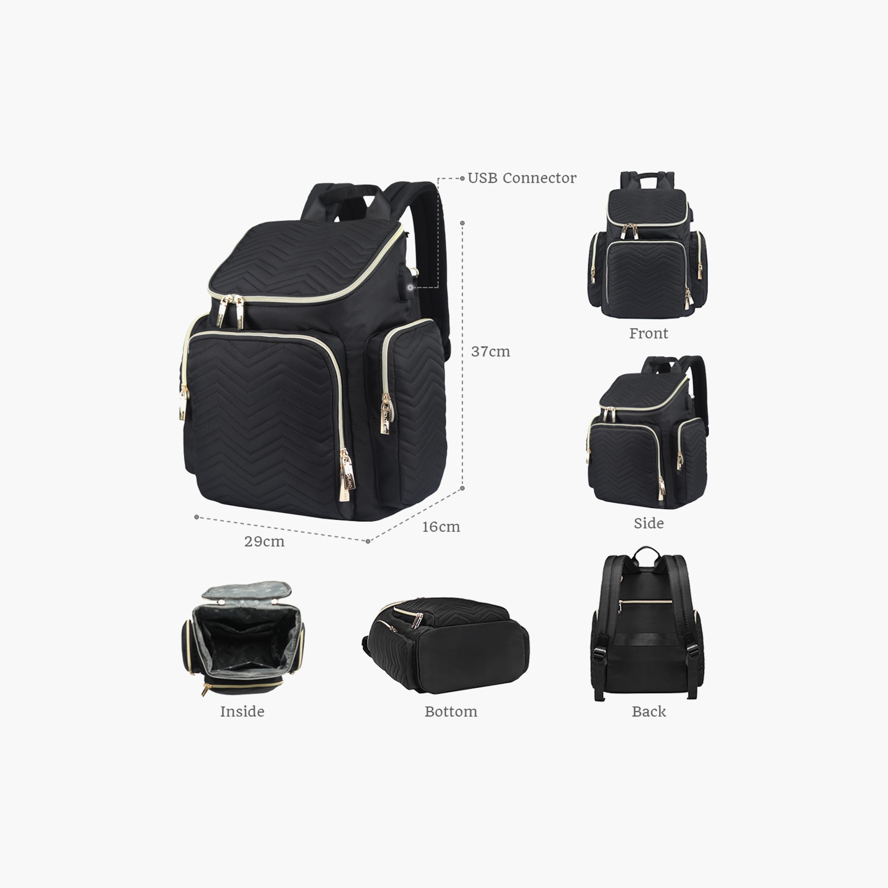 Little Story Georgia Diaper Bag With Changing Pad & Stroller Hooks, Black-baby-diapering-diaperbags-image-4