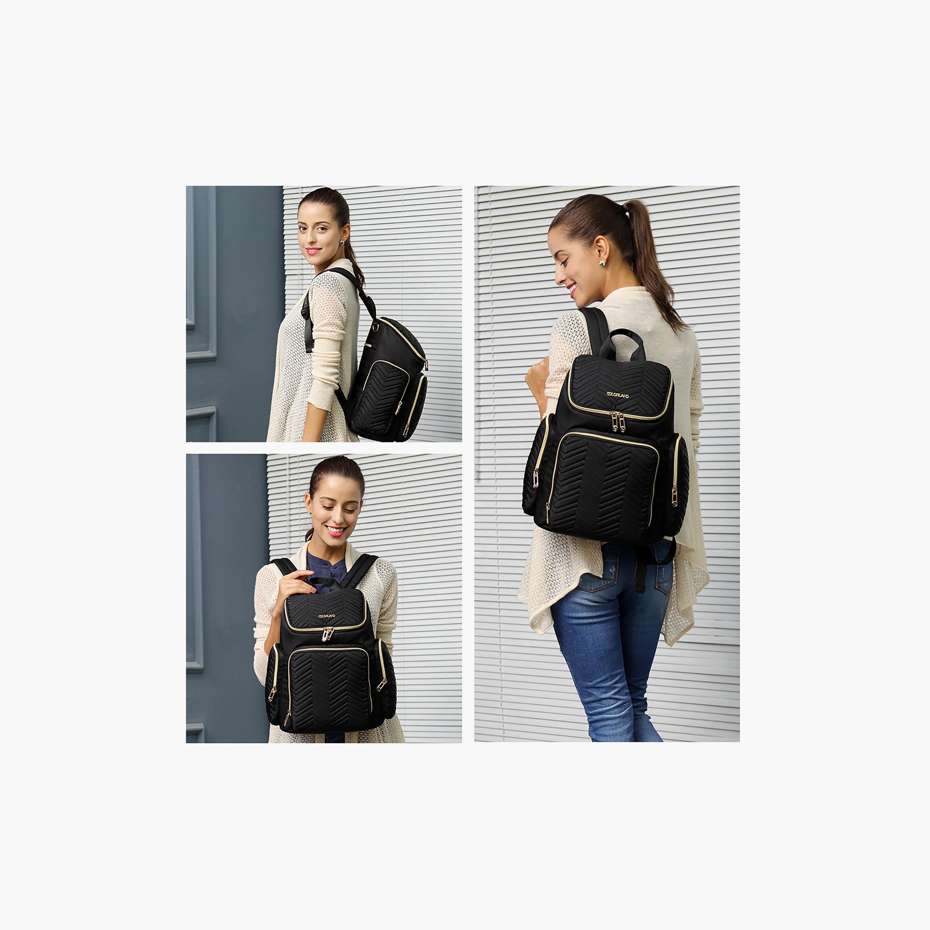 Little Story Georgia Diaper Bag With Changing Pad & Stroller Hooks, Black-baby-diapering-diaperbags-image-5