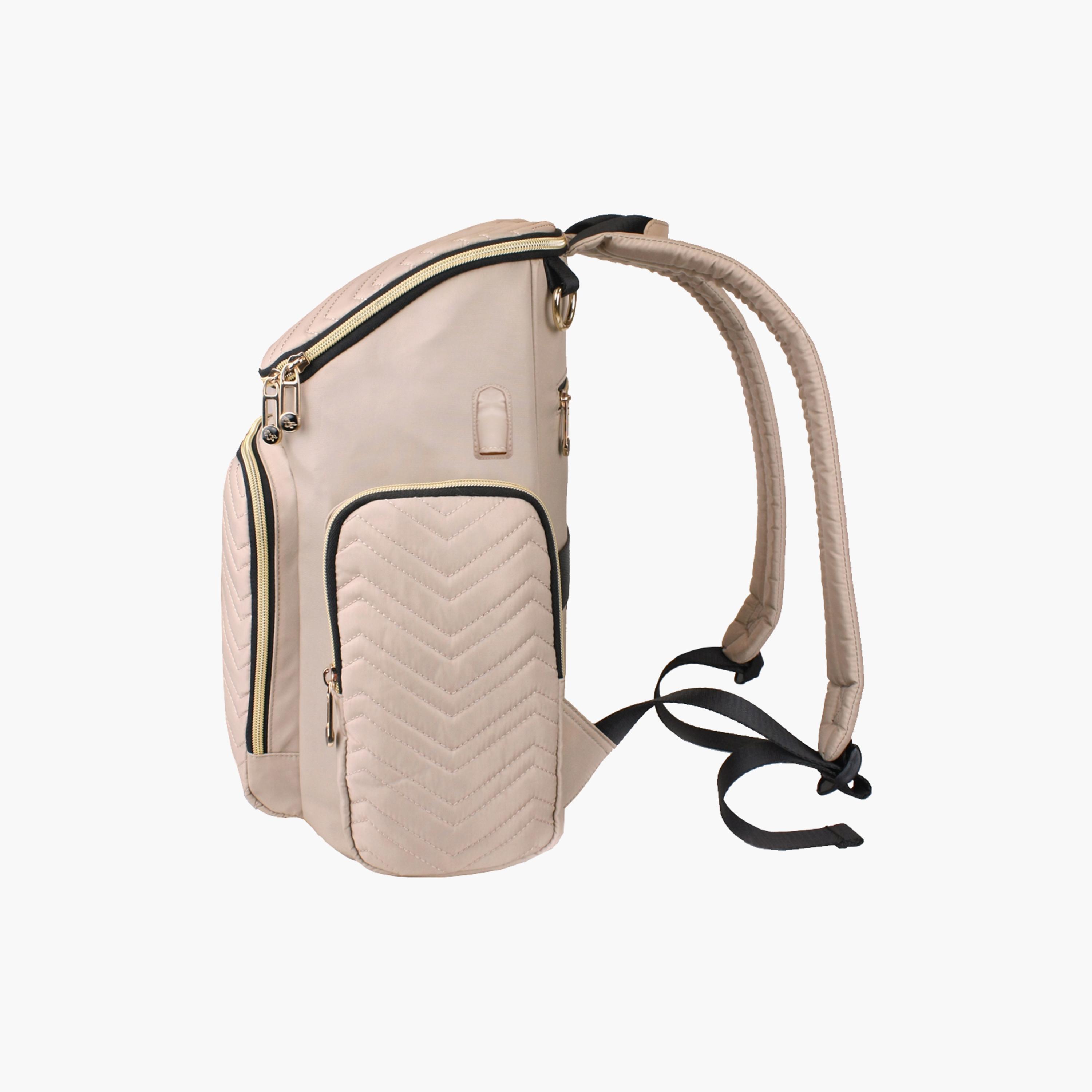 Little Story Georgia Diaper Bag With Changing Pad & Stroller Hooks, Ivory-baby-diapering-diaperbags-image-2