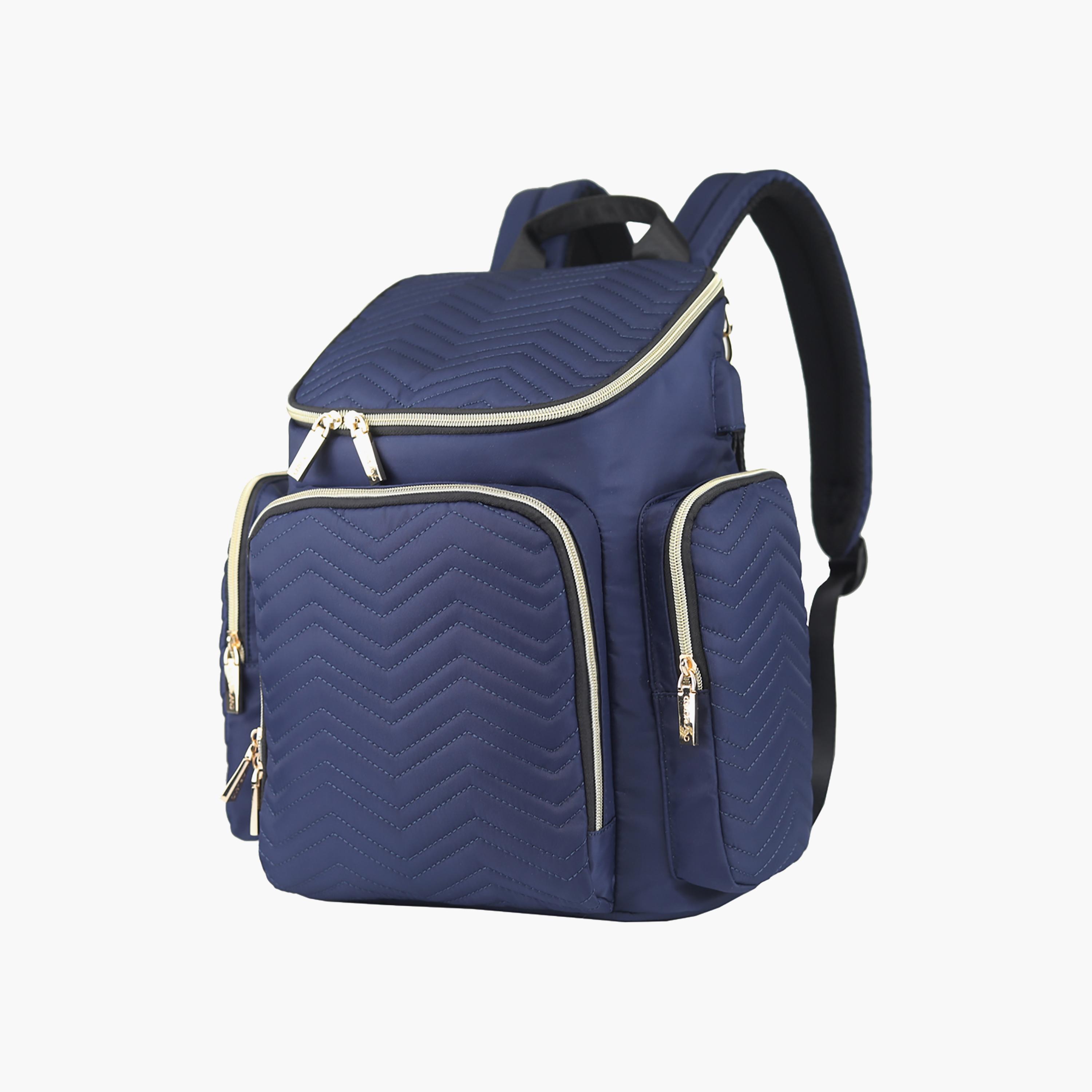 Little Story Georgia Diaper Bag With Changing Pad & Stroller Hooks, Navy Blue-baby-gear-diaperbags-image-1
