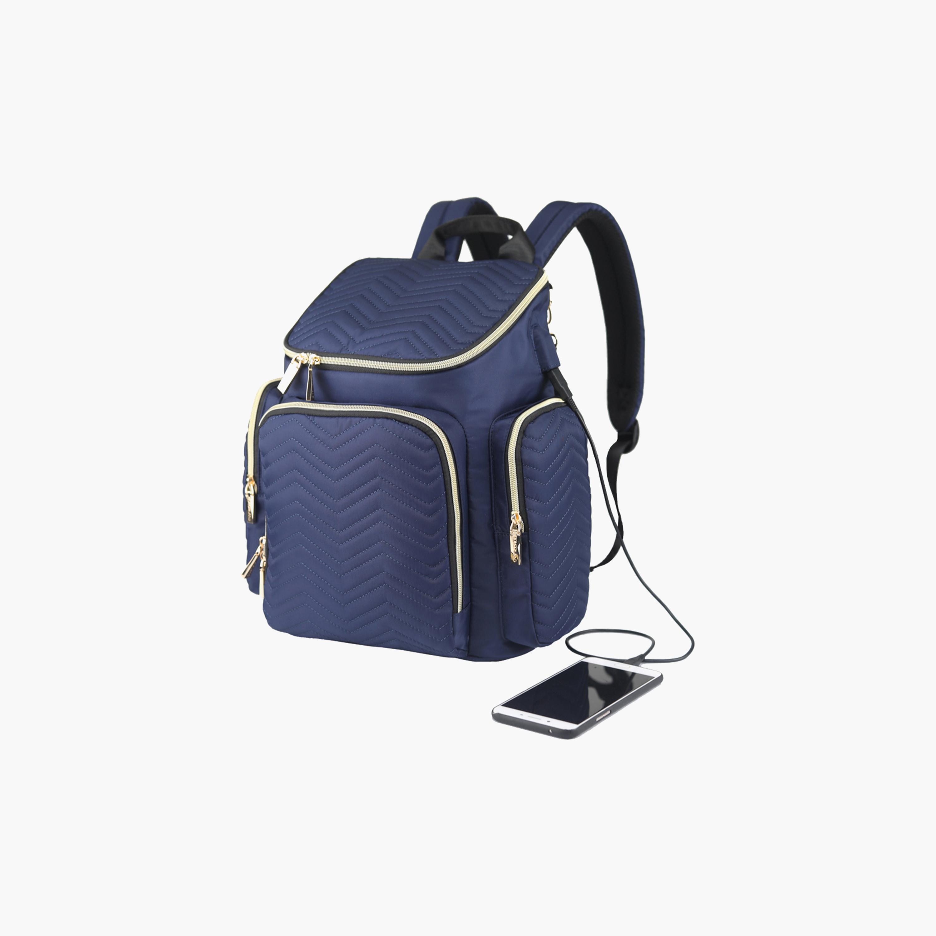 Little Story Georgia Diaper Bag With Changing Pad & Stroller Hooks, Navy Blue-baby-gear-diaperbags-image-2
