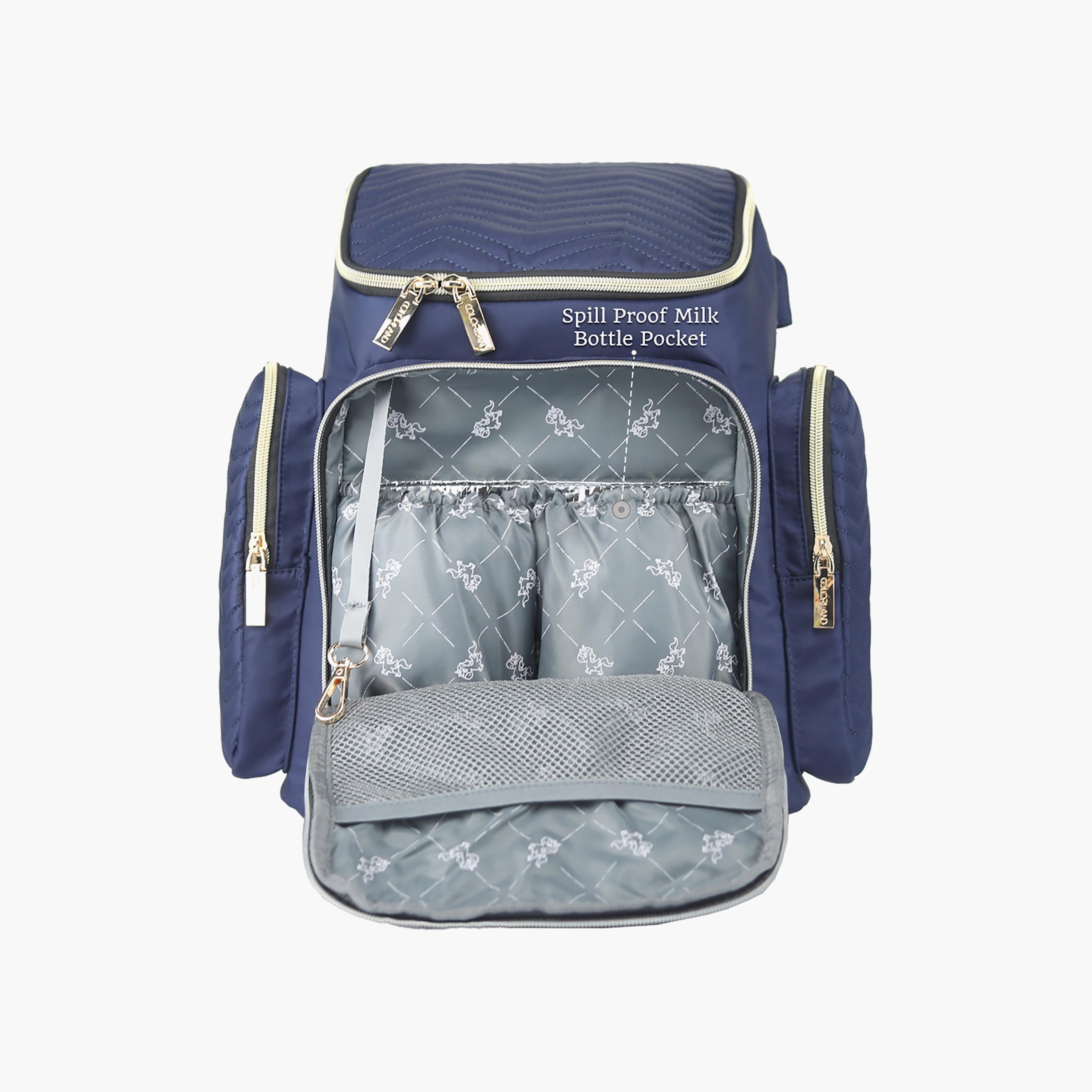 Little Story Georgia Diaper Bag With Changing Pad & Stroller Hooks, Navy Blue-baby-gear-diaperbags-image-5
