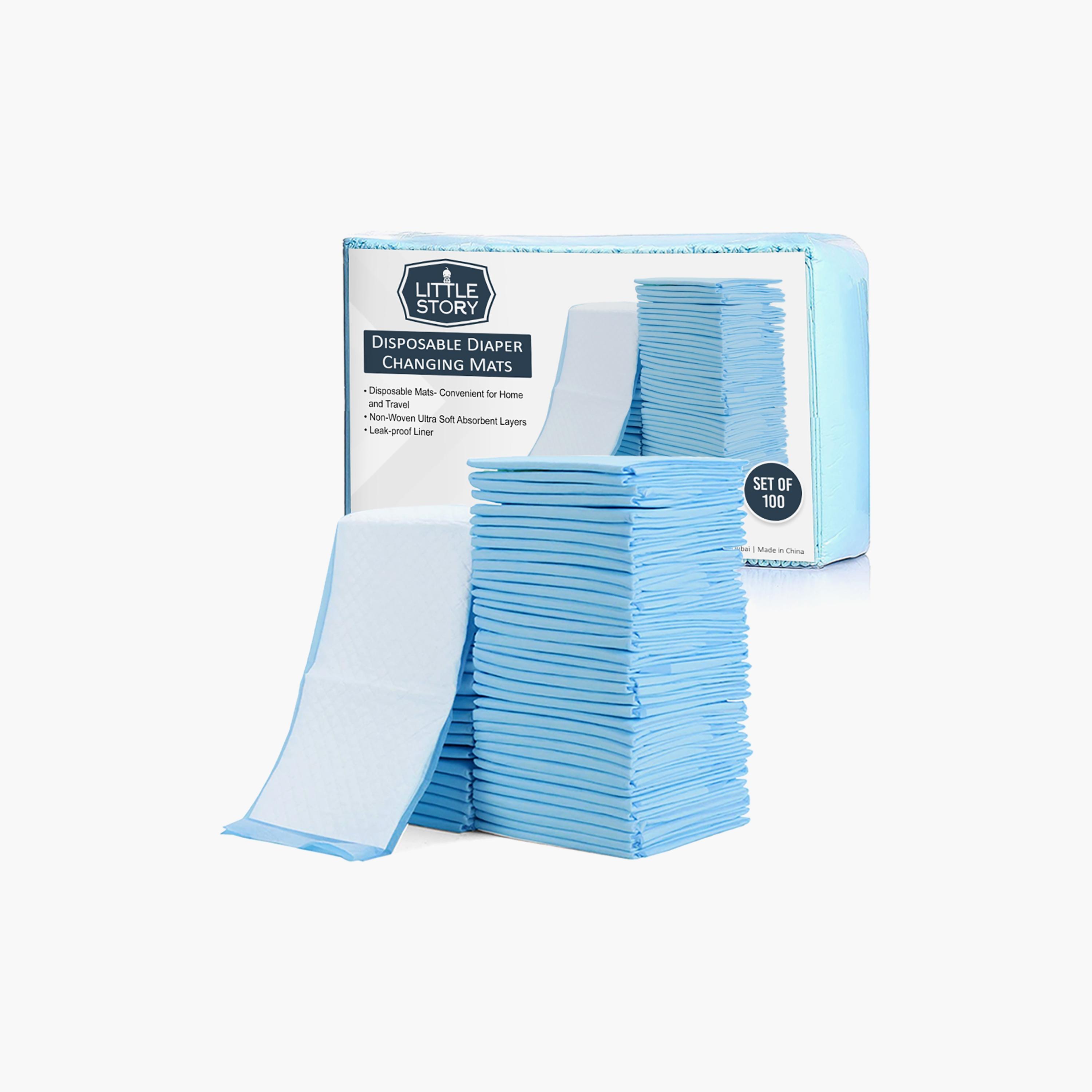 سجادة تغيير الحفاضة للاستعمال لمرة واحدة من ليتل ستوري، حزمة من 100-قطعة، أزرق-baby-diapering-changingmats-image-5
