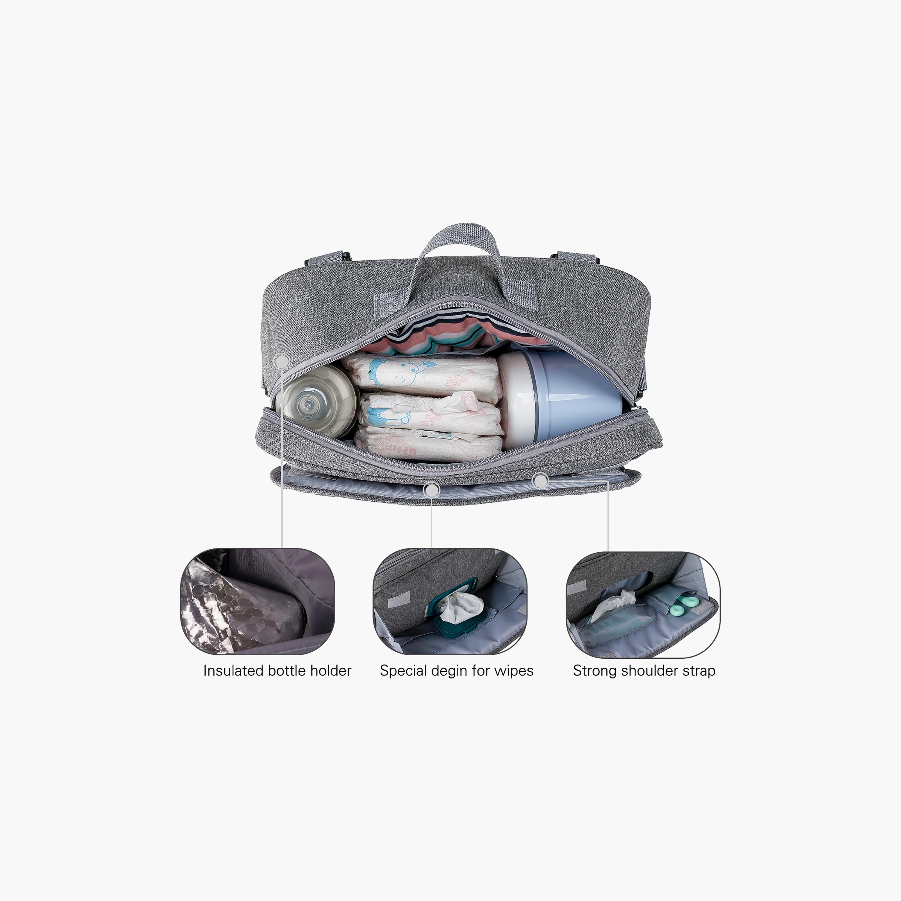 Little Story Baby Diaper Changing Clutch Kit, Quilted, Grey-baby-diapering-diaperbags-image-5