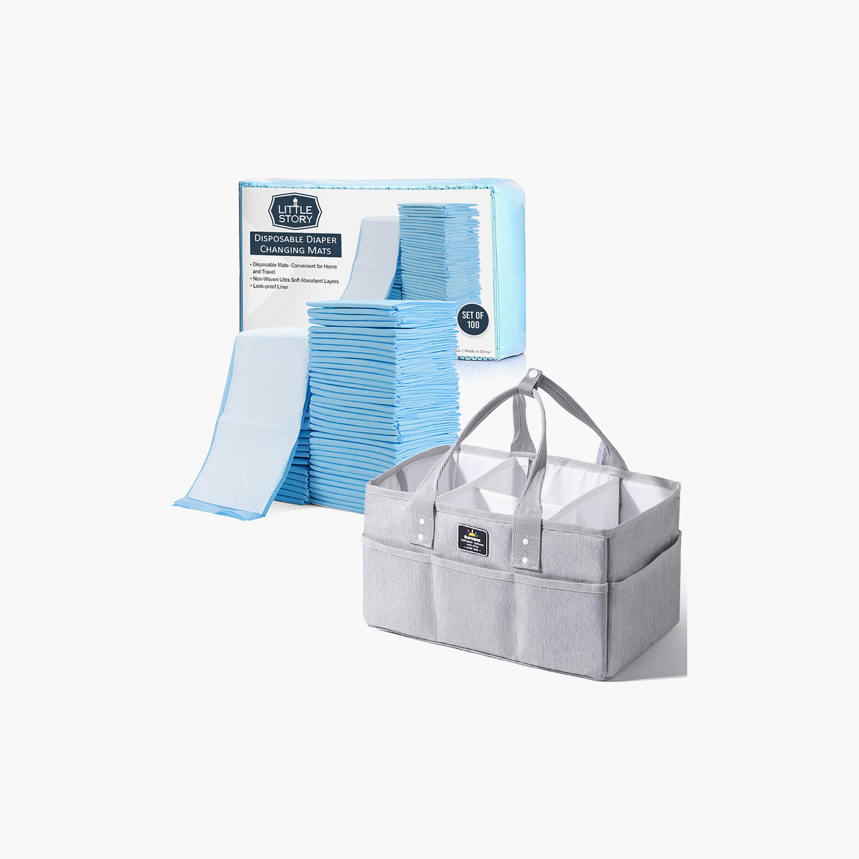 Sunveno Diaper Caddy With 100-Piece Changing Mats, Grey-baby-diapering-diaperbags-image-1