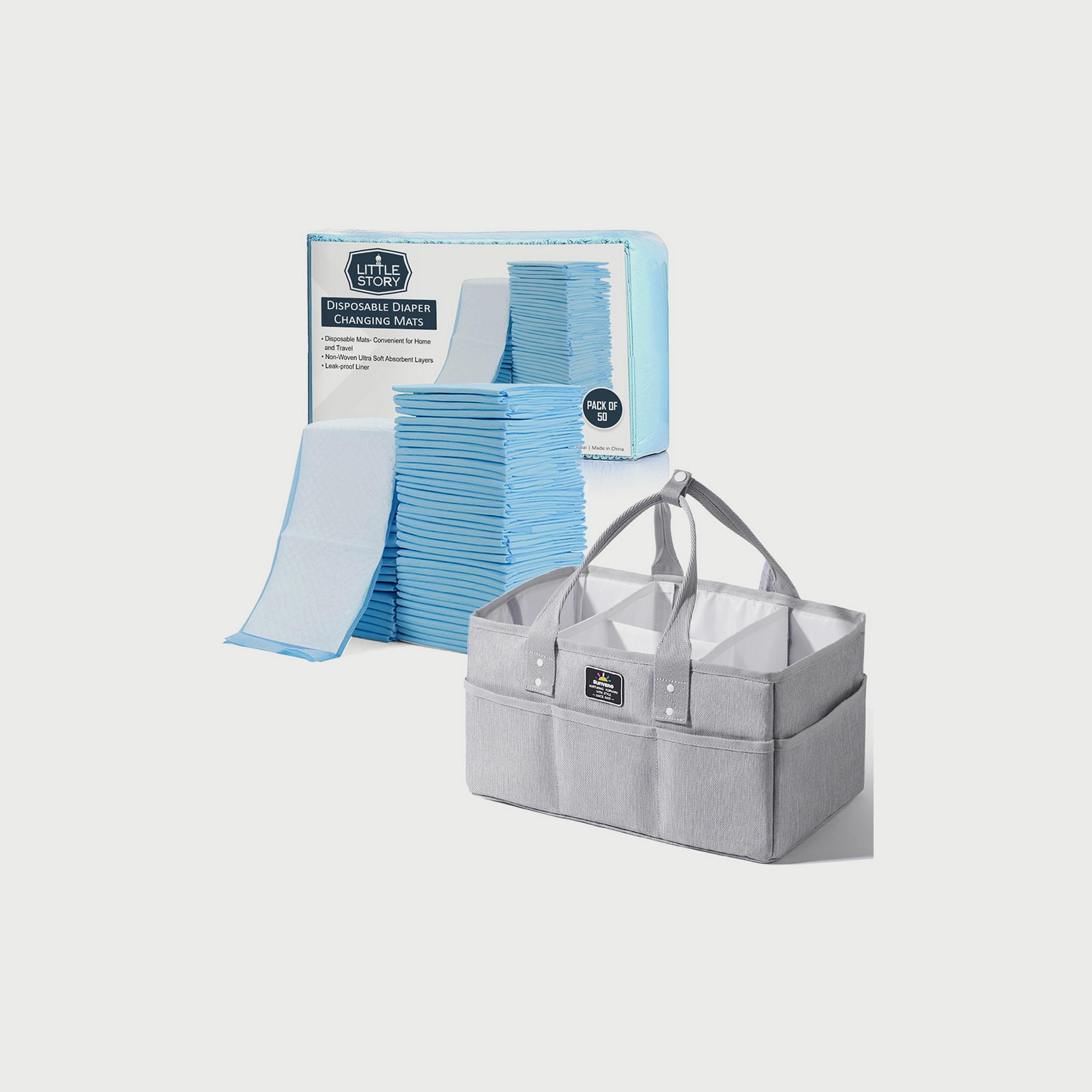Sunveno Diaper Caddy With 50-Piece Changing Mats, Grey-baby-diapering-diaperbags-image-1