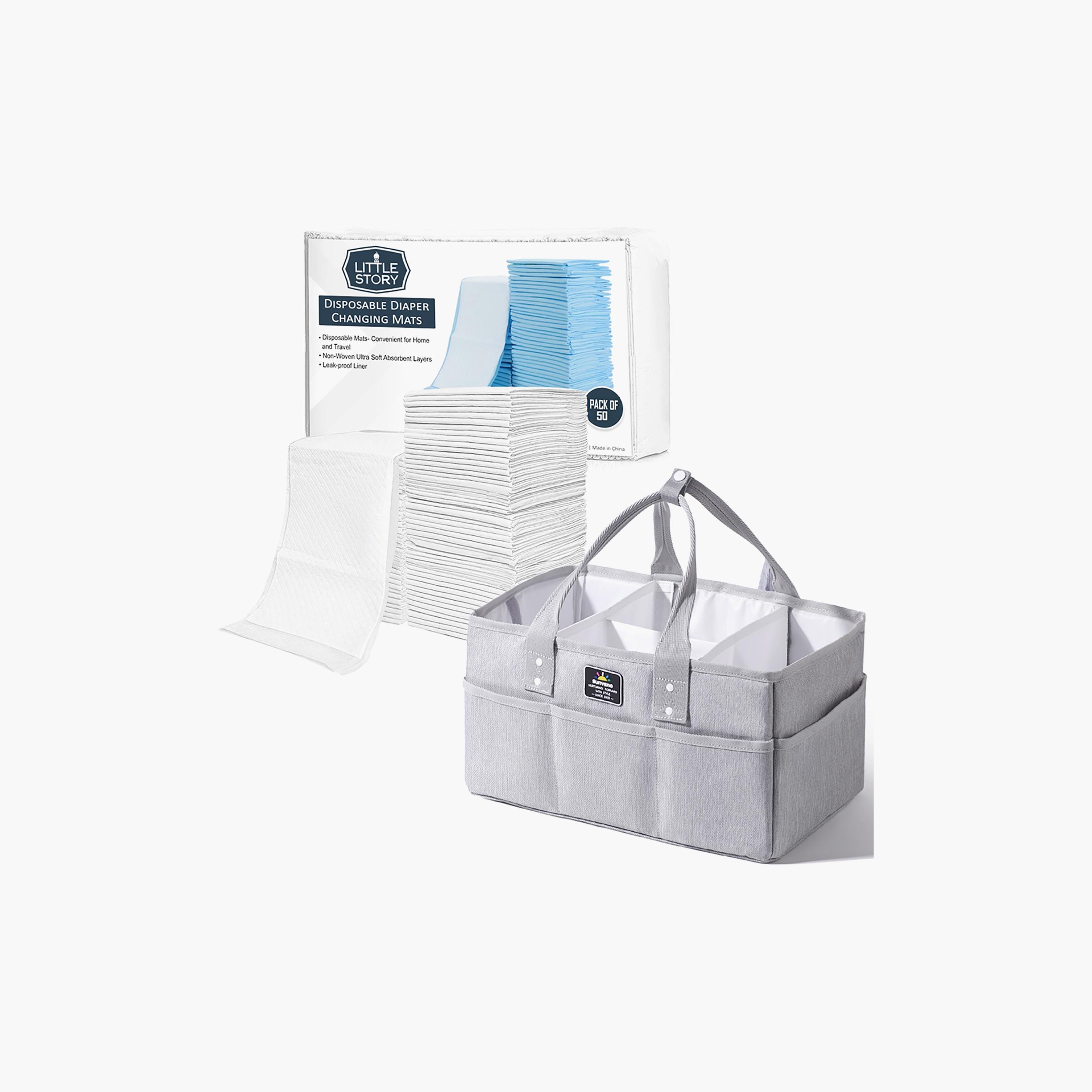 Sunveno Diaper Caddy With 50-Piece Changing Mats, Grey-baby-diapering-diaperbags-image-1