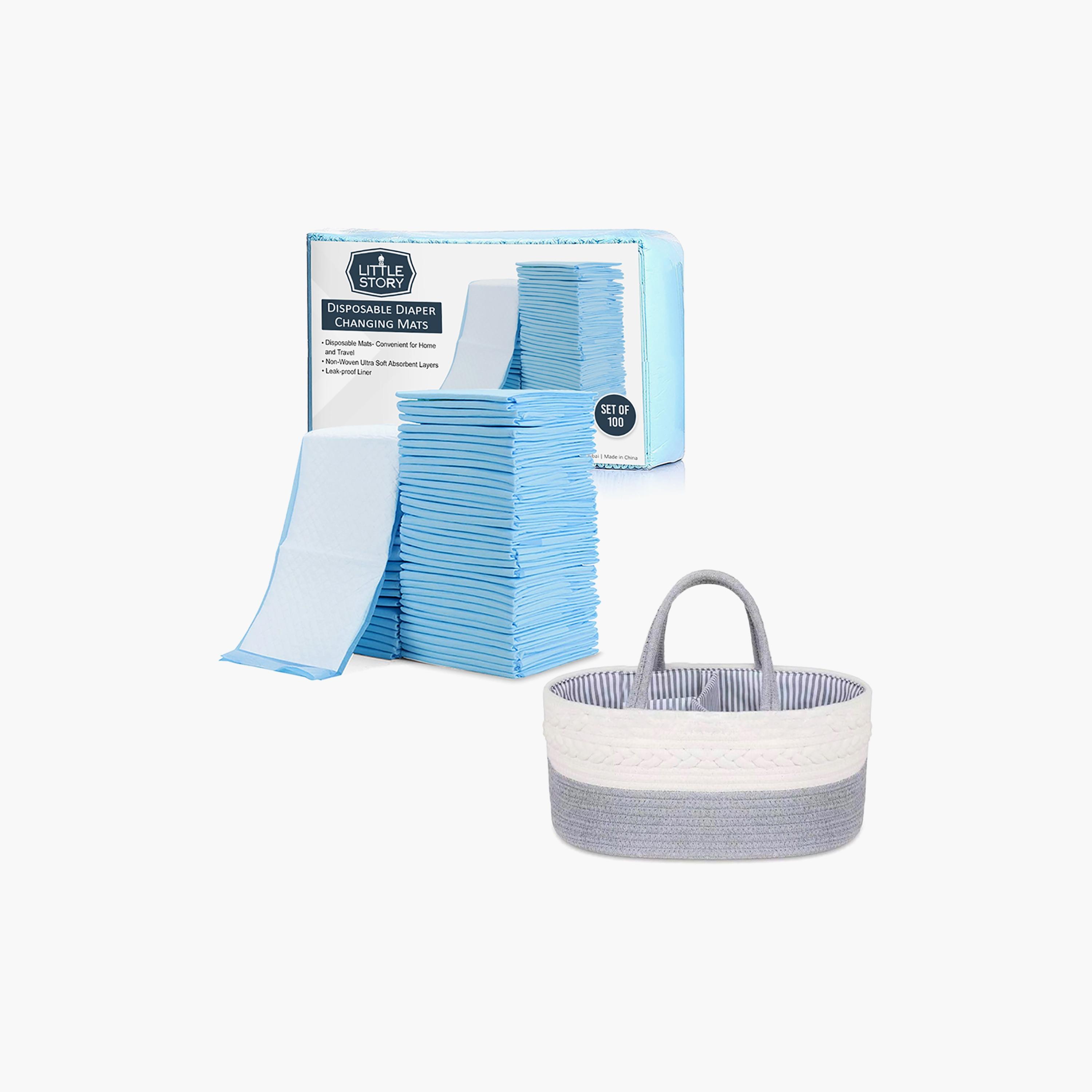 Little Story Diaper Caddy With 100-Piece Changing Mats, Grey-baby-diapering-diaperbags-image-1