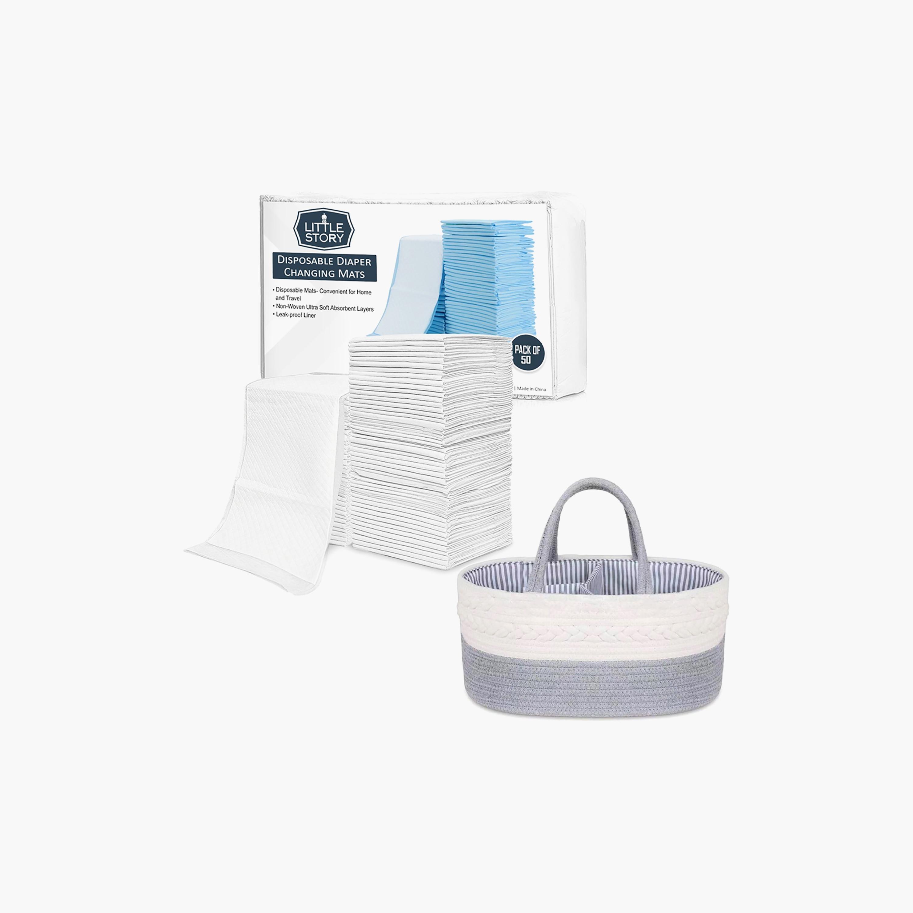 Little Story Diaper Caddy With 50-Piece Changing Mats, Grey-baby-diapering-diaperbags-image-1