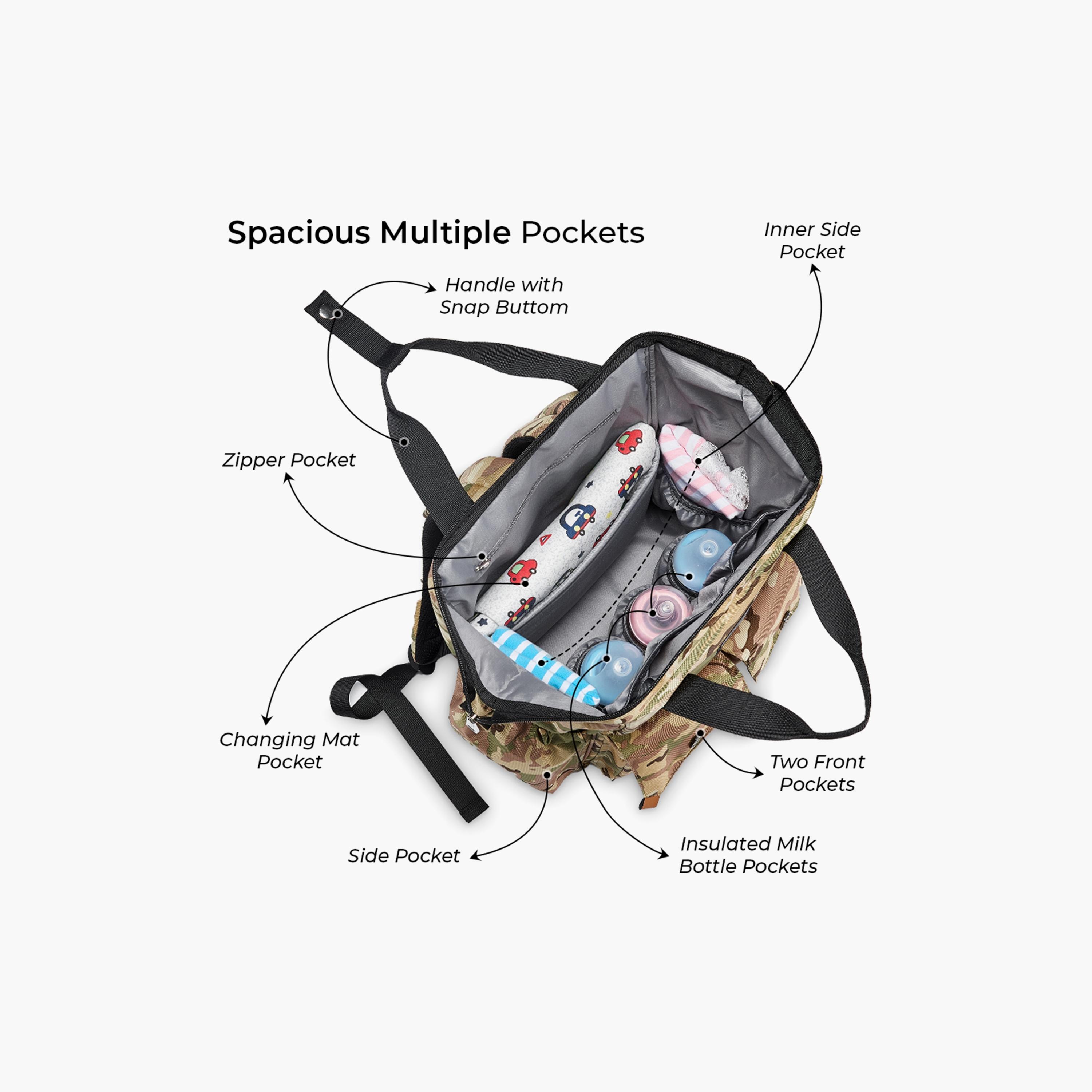 Little Story Elite Diaper Bag With Stroller Hooks & Changing Mat, Camouflage-baby-diapering-diaperbags-image-2