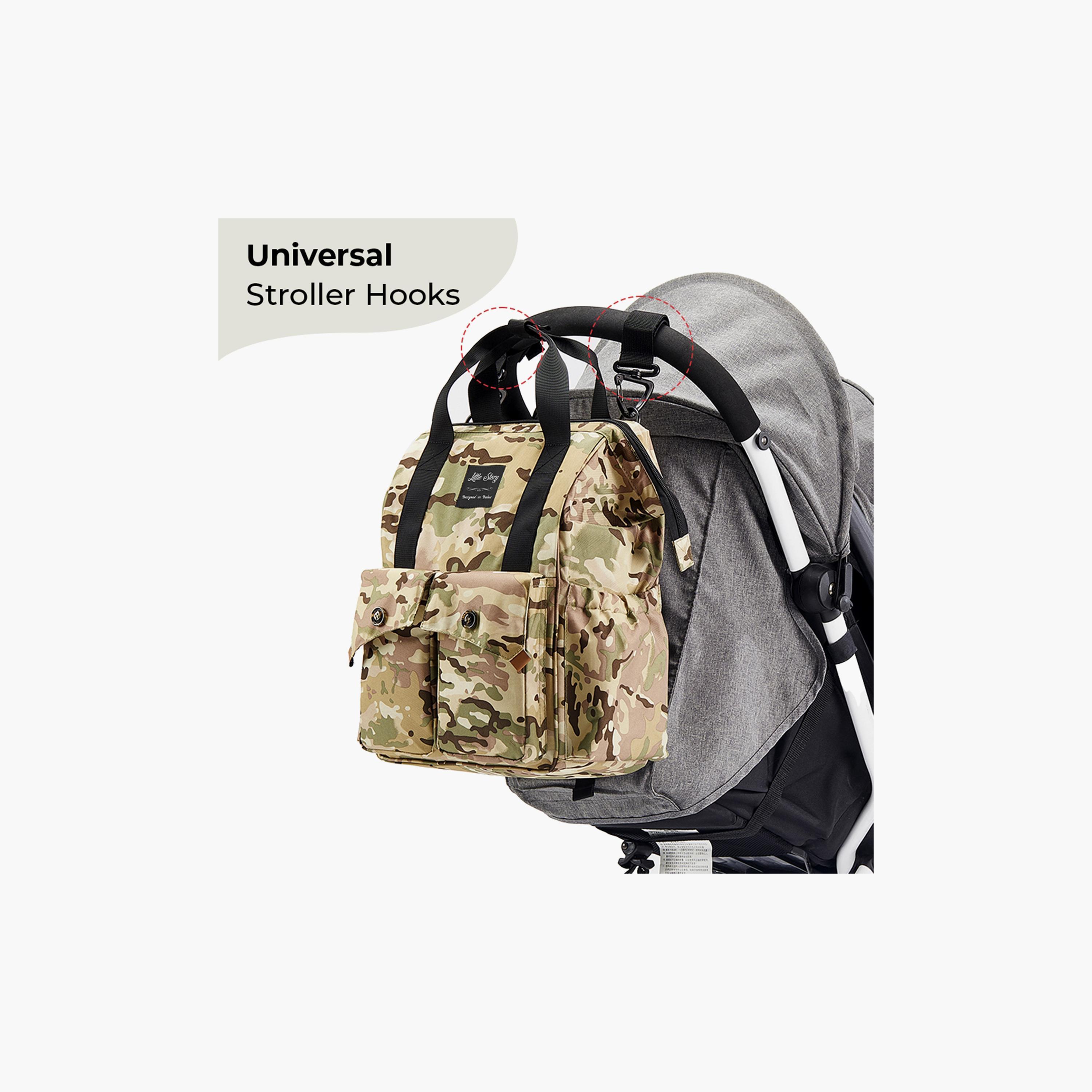 Little Story Elite Diaper Bag With Stroller Hooks & Changing Mat, Camouflage-baby-diapering-diaperbags-image-4