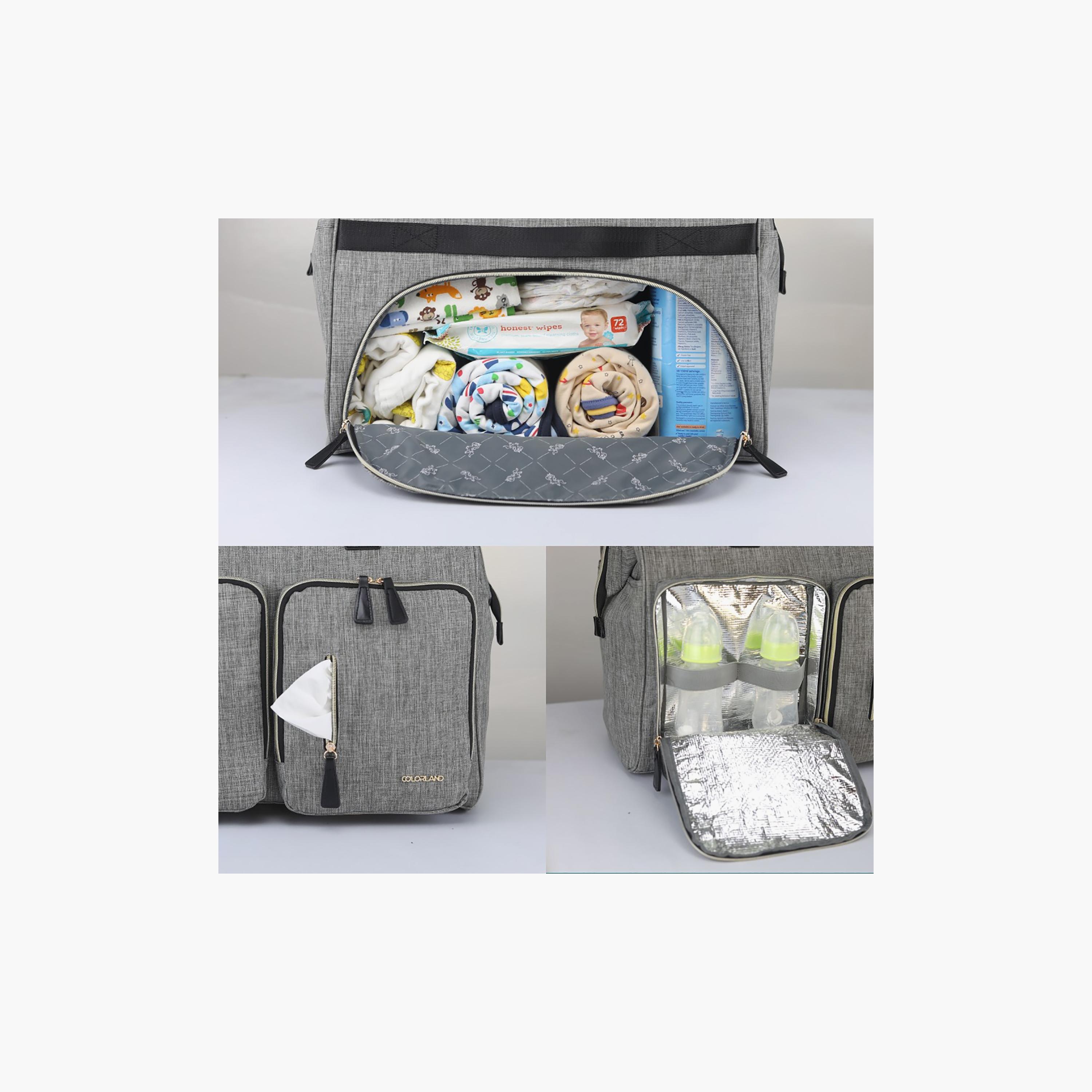 Little Story Gabrielle Mom Dad XL Travel Diaper Bag With Diaper Changing Mat, Grey-baby-gear-diaperbags-image-5