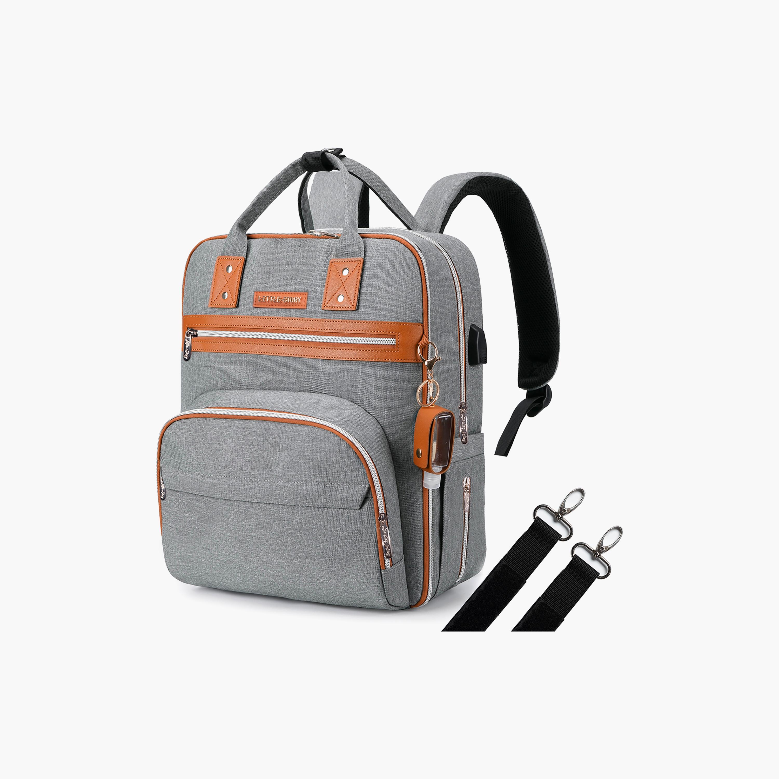 Little Story 2In1 Diaper Bag With Sanitizer Bottle Keychain & Stroller Hooks, Grey-baby-gear-diaperbags-image-1
