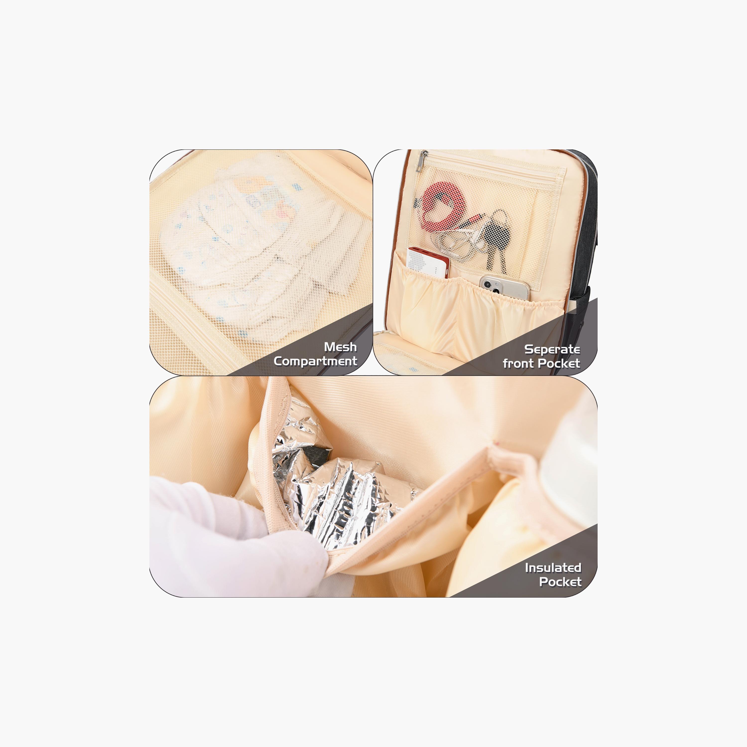 Little Story 2In1 Diaper Bag With Sanitizer Bottle Keychain & Stroller Hooks, Black-baby-gear-diaperbags-image-3