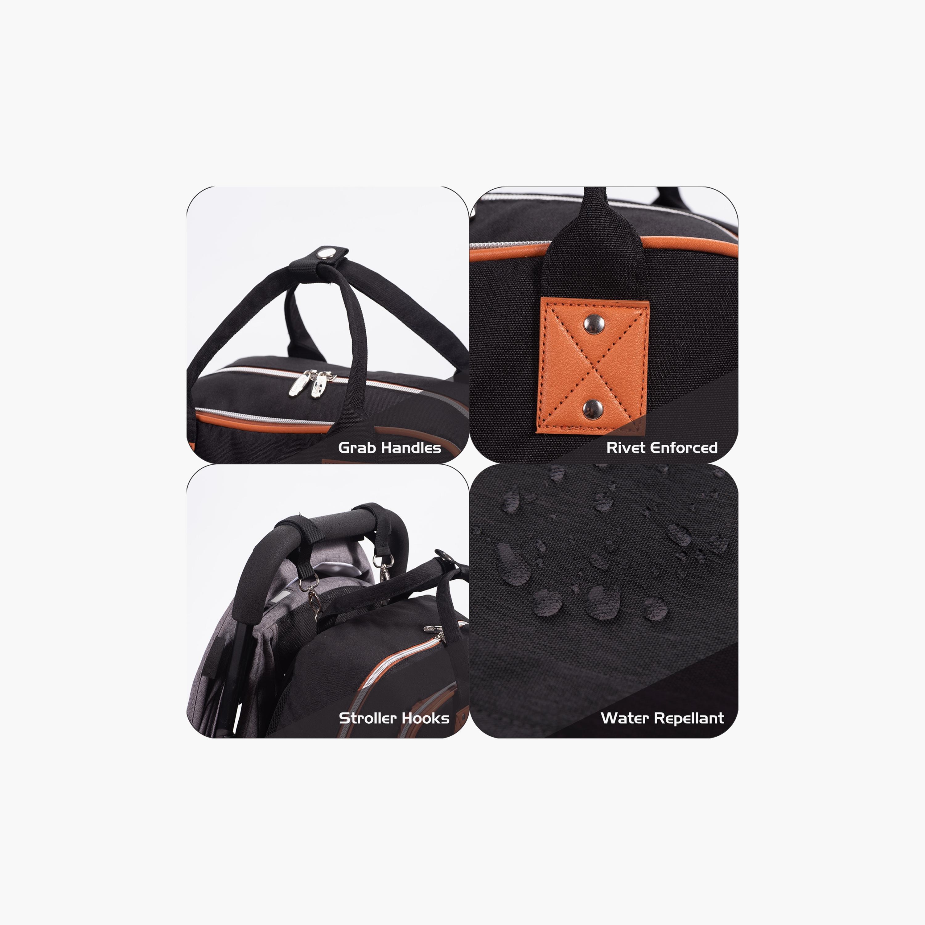 Little Story 2In1 Diaper Bag With Sanitizer Bottle Keychain & Stroller Hooks, Black-baby-gear-diaperbags-image-4