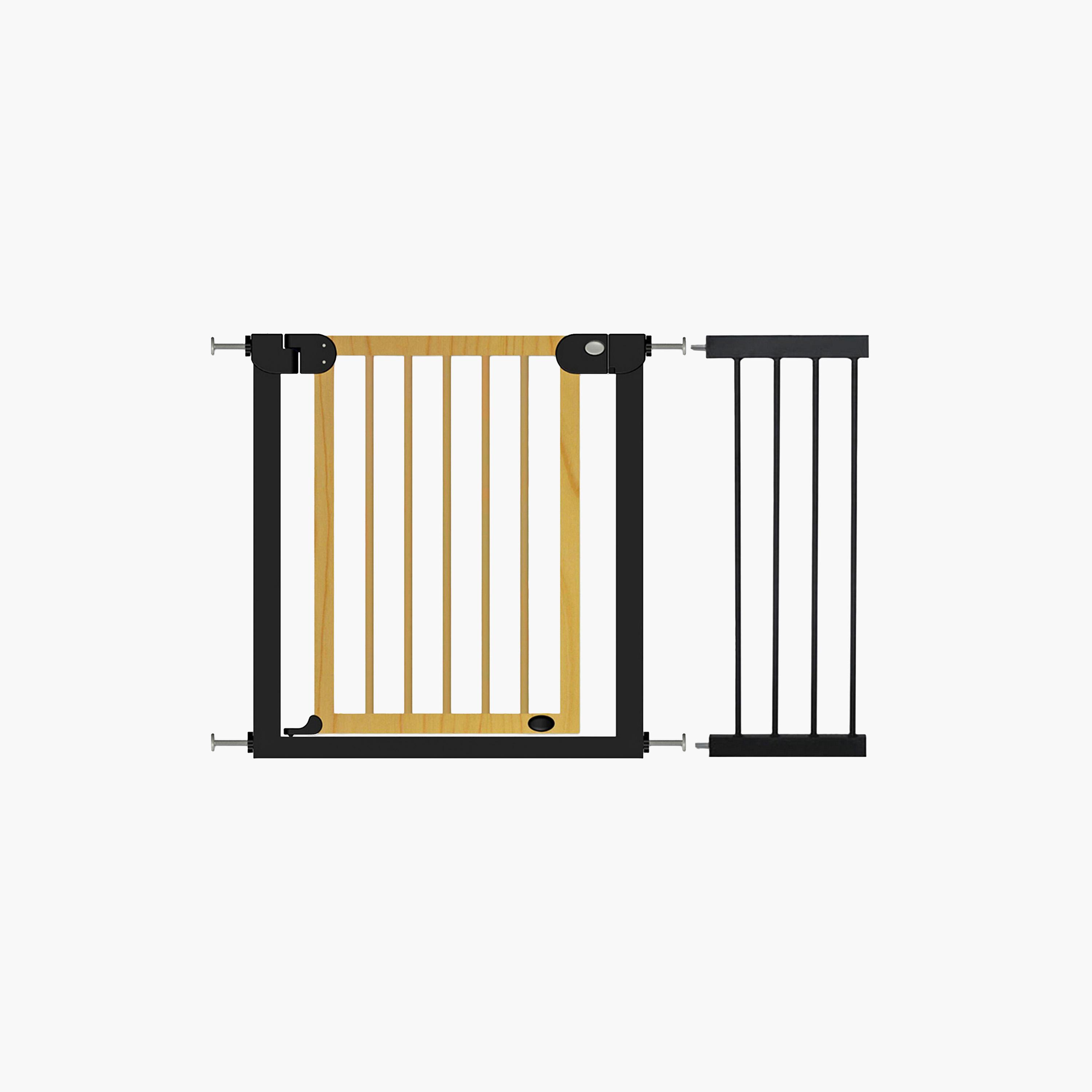 Baby Safe Wooden Safety Gate With 28Cm, Black Extension, Natural Wood-baby-healthandsafety-babyproofing-image-1