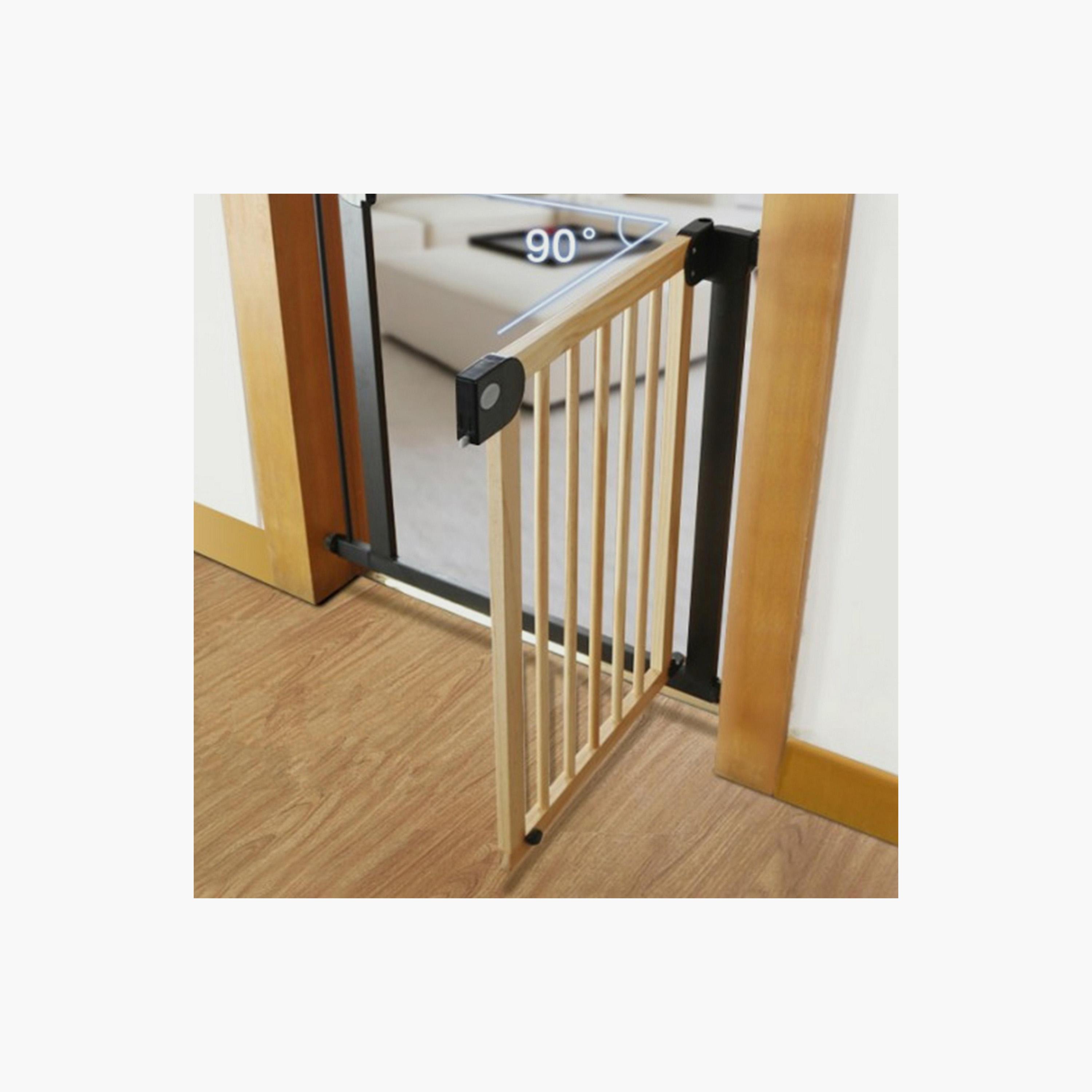 Baby Safe Wooden Safety Gate With 28Cm, Black Extension, Natural Wood-baby-healthandsafety-babyproofing-image-4