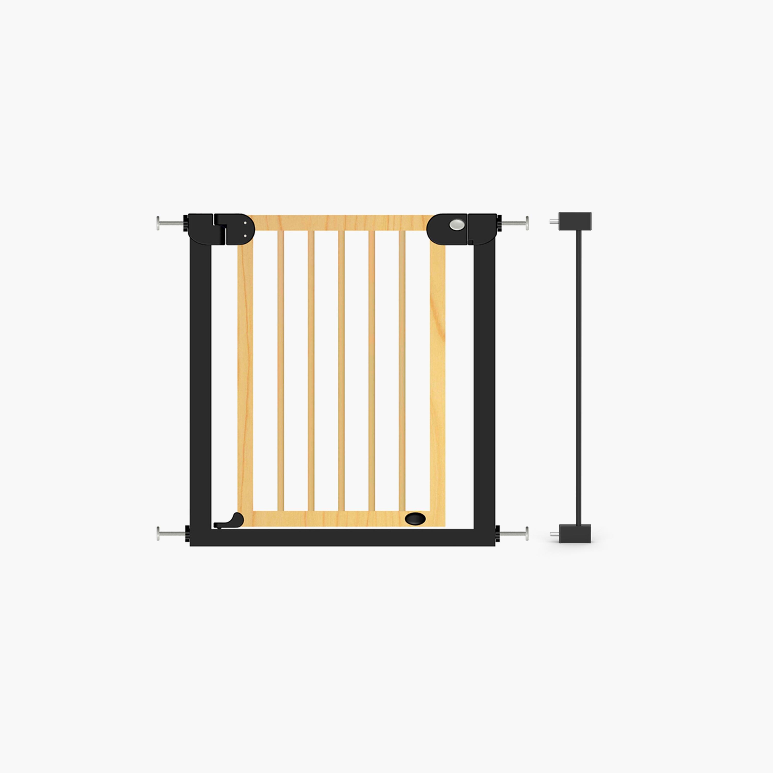 Baby Safe Wooden Safety Gate With 7Cm, Black Extension, Natural Wood-baby-healthandsafety-babyproofing-image-1