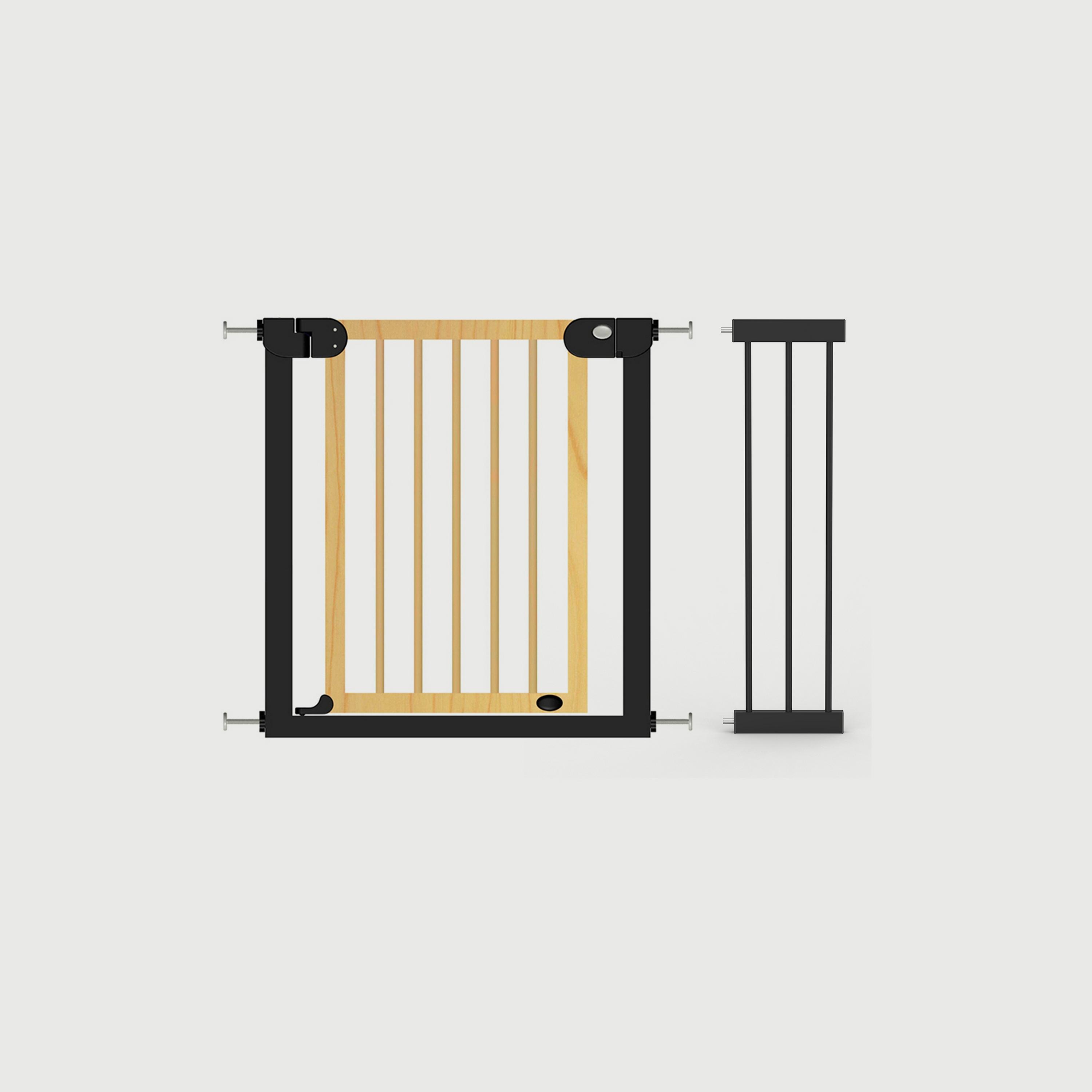 Baby Safe Wooden Safety Gate With 21Cm, Black Extension, Natural Wood-baby-healthandsafety-babyproofing-image-1