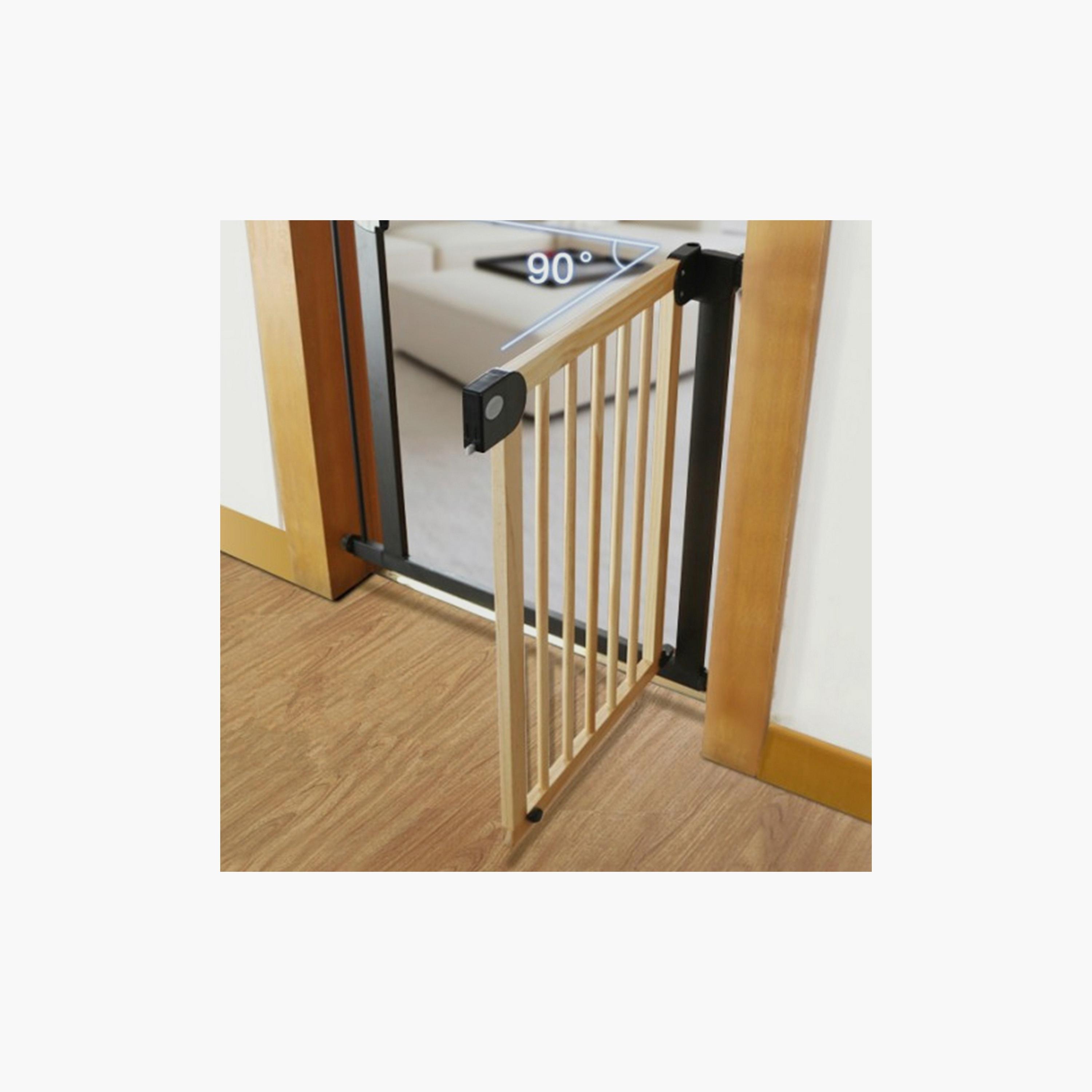 Baby Safe Wooden Safety Gate With 21Cm, Black Extension, Natural Wood-baby-healthandsafety-babyproofing-image-4