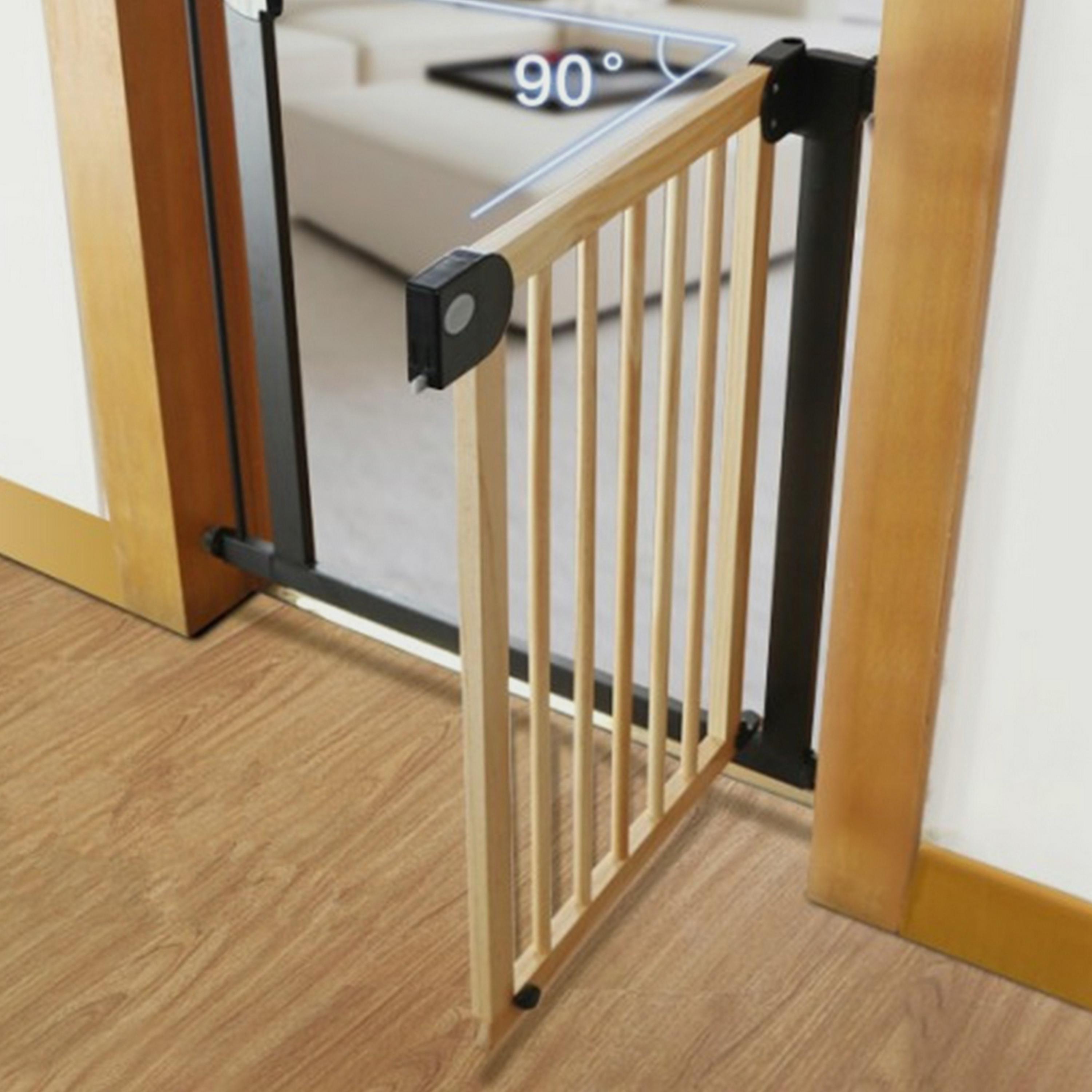 Baby Safe Wooden Safety Gate With 35Cm, Black Extension, Natural Wood-baby-healthandsafety-babyproofing-image-4