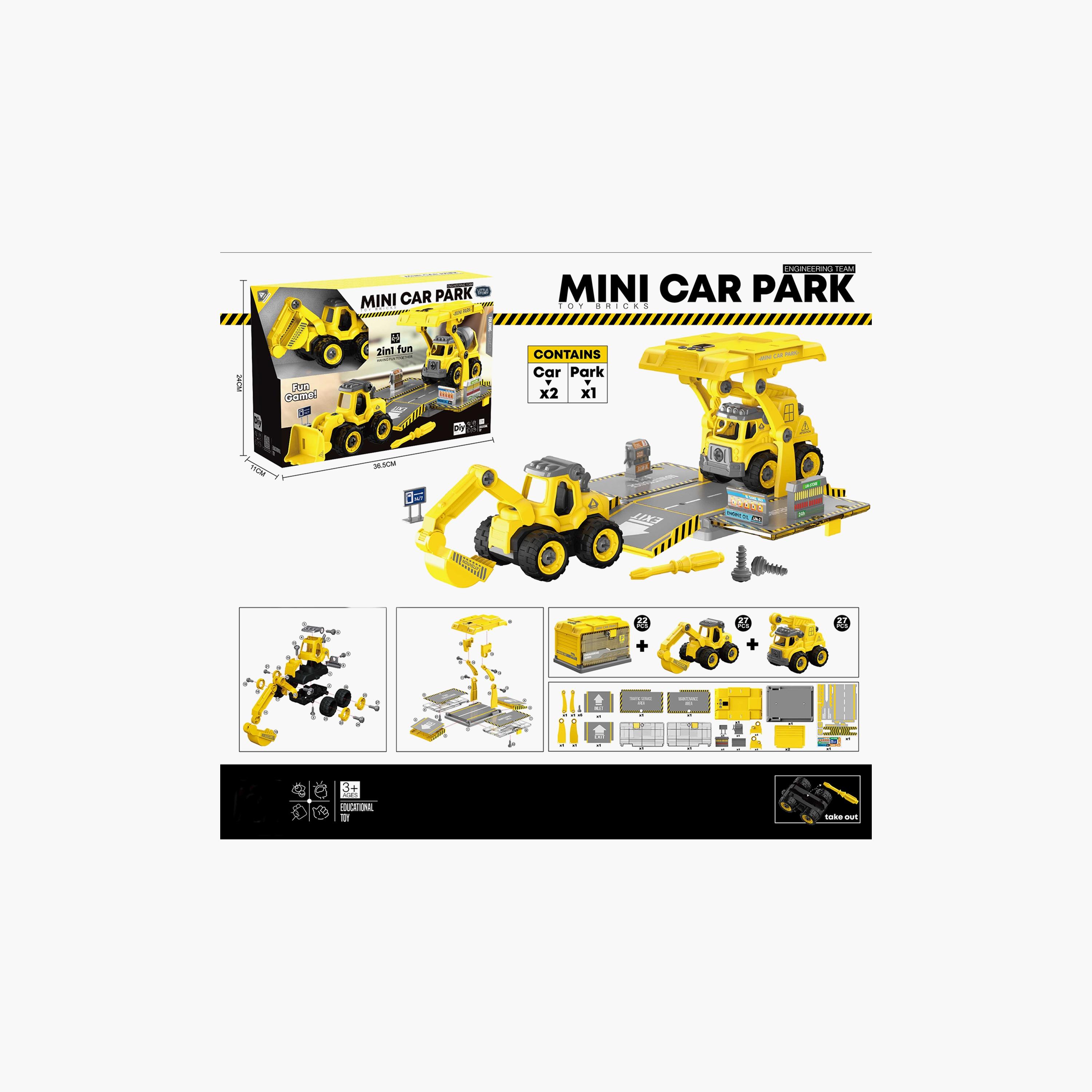 لعبة اطفال سيارة صغيرة مع موقف سيارات من ليتل ستوري، أصفر-toys-playvehicles-cars-image-3
