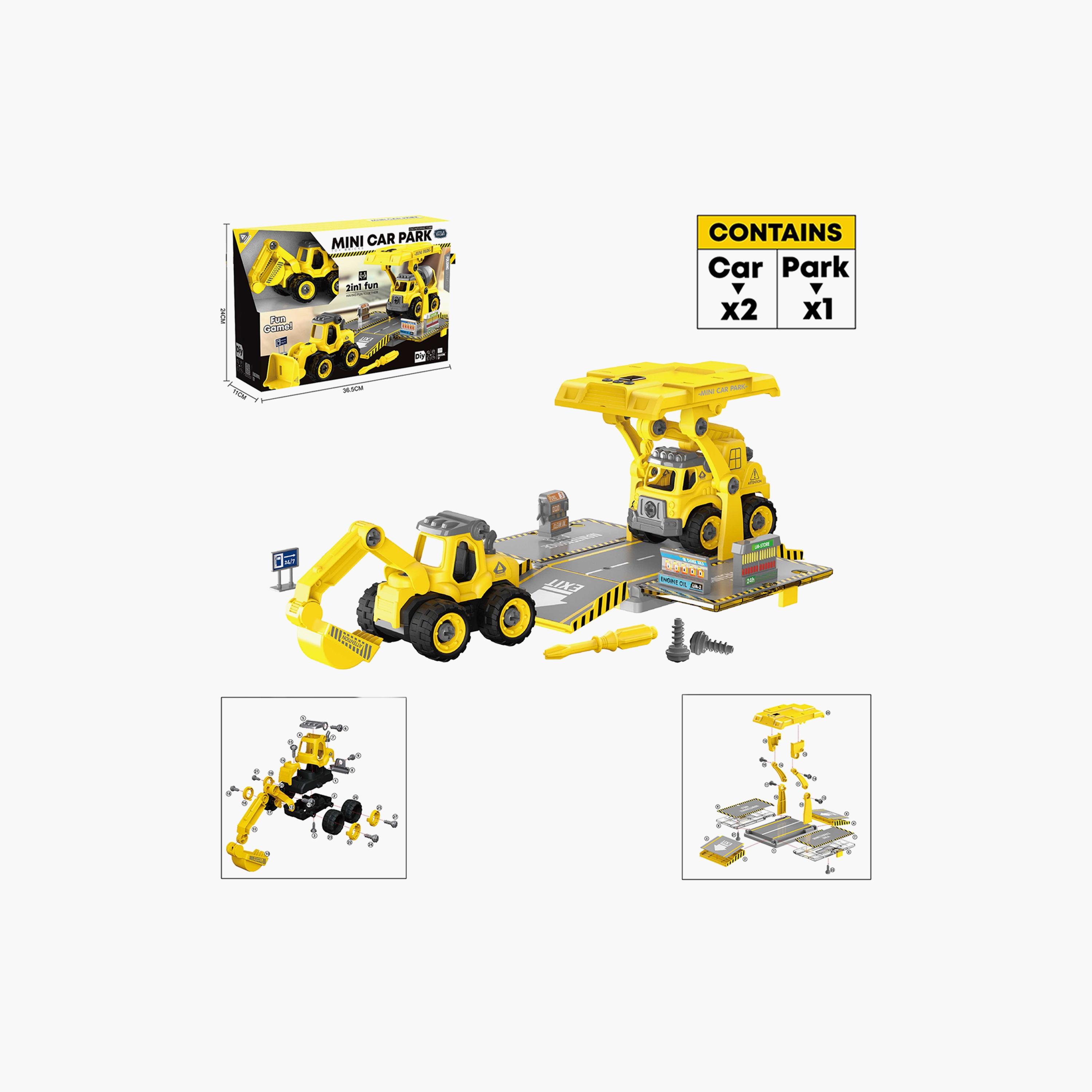 لعبة اطفال سيارة صغيرة مع موقف سيارات من ليتل ستوري، أصفر-toys-playvehicles-cars-image-5