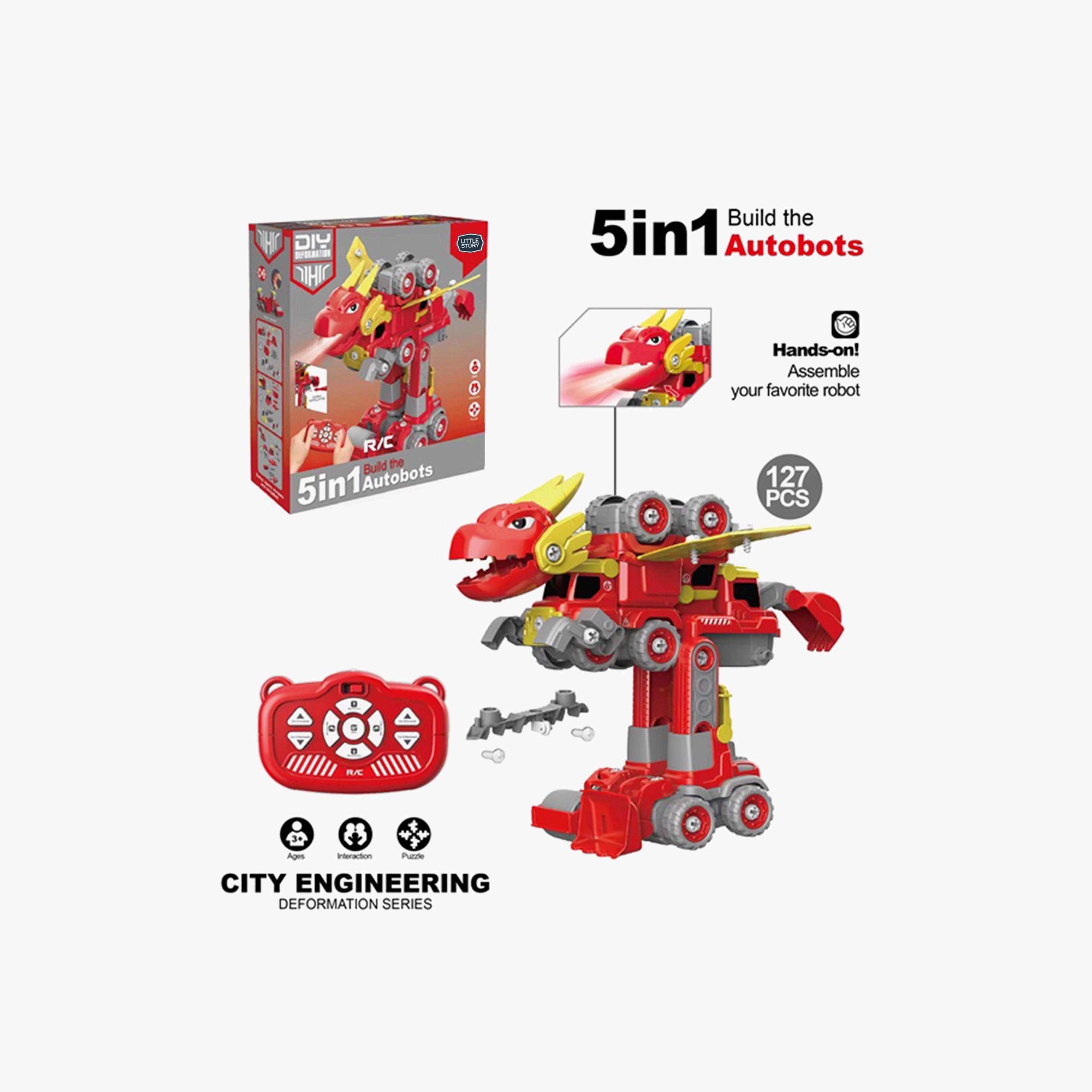 Little Story Kids Toy 5In1 Dinosaur Robot Transformation Vehicle With Remote, Red-toys-remotecontrolledvehicles-robots-image-2