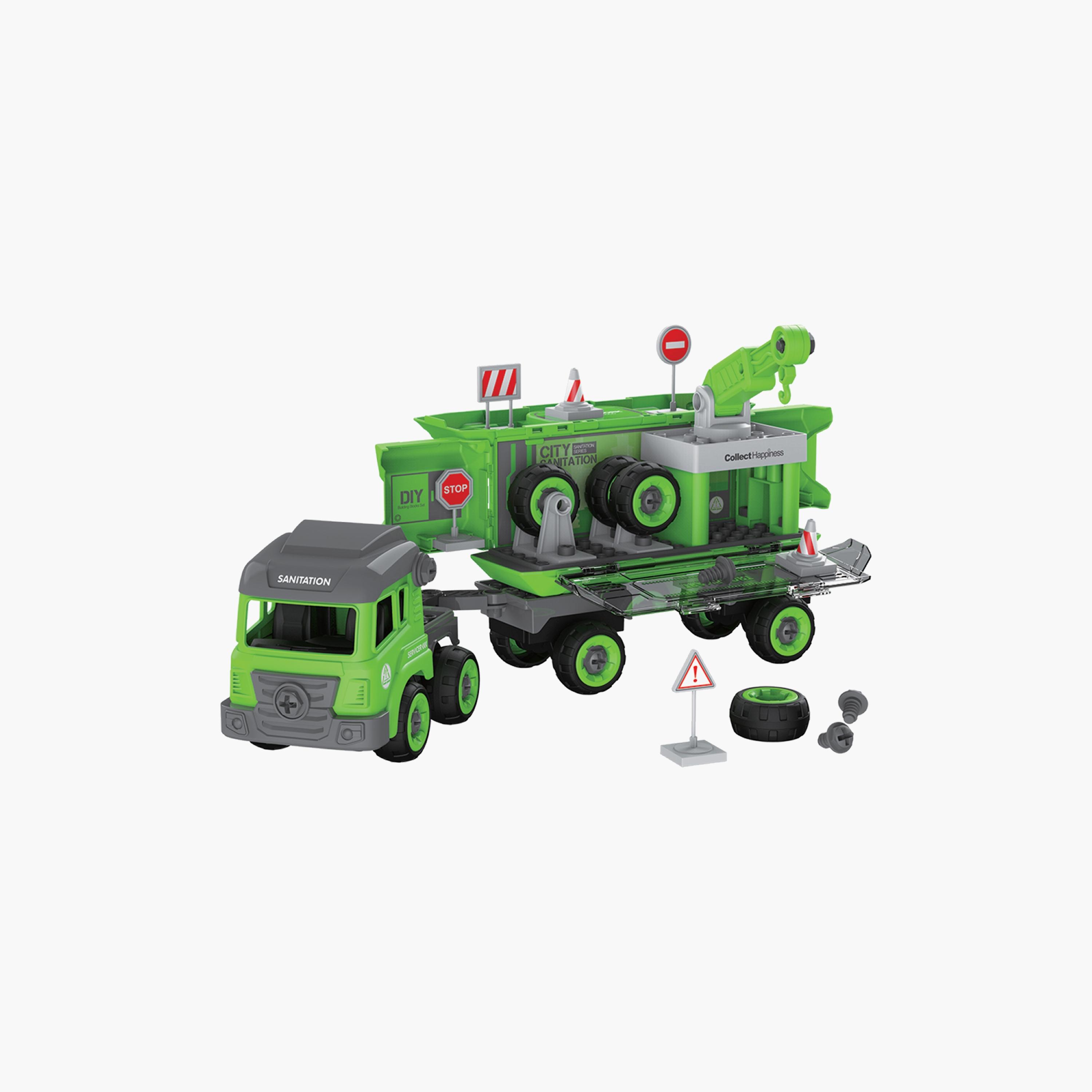 لعبة أطفال عربة نظافة مع عربتين صغيرتين من ليتل ستوري، أخضر-toys-playvehicles-vehicleplaysets-image-1