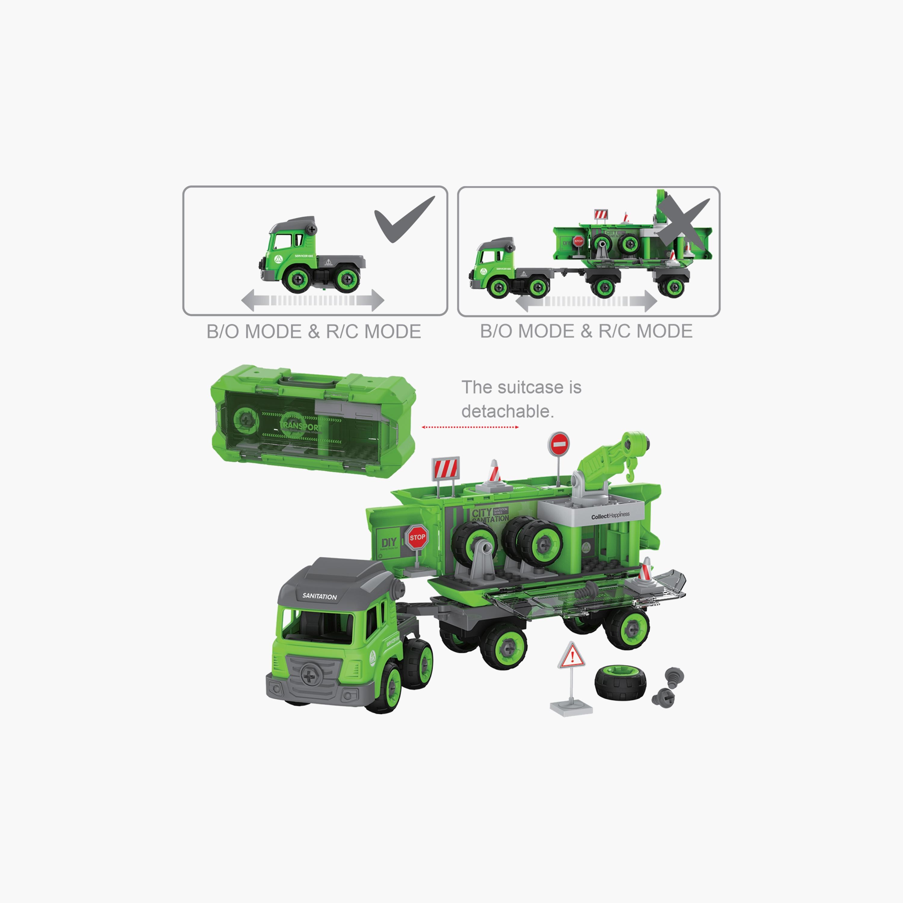 لعبة أطفال عربة نظافة مع عربتين صغيرتين من ليتل ستوري، أخضر-toys-playvehicles-vehicleplaysets-image-2