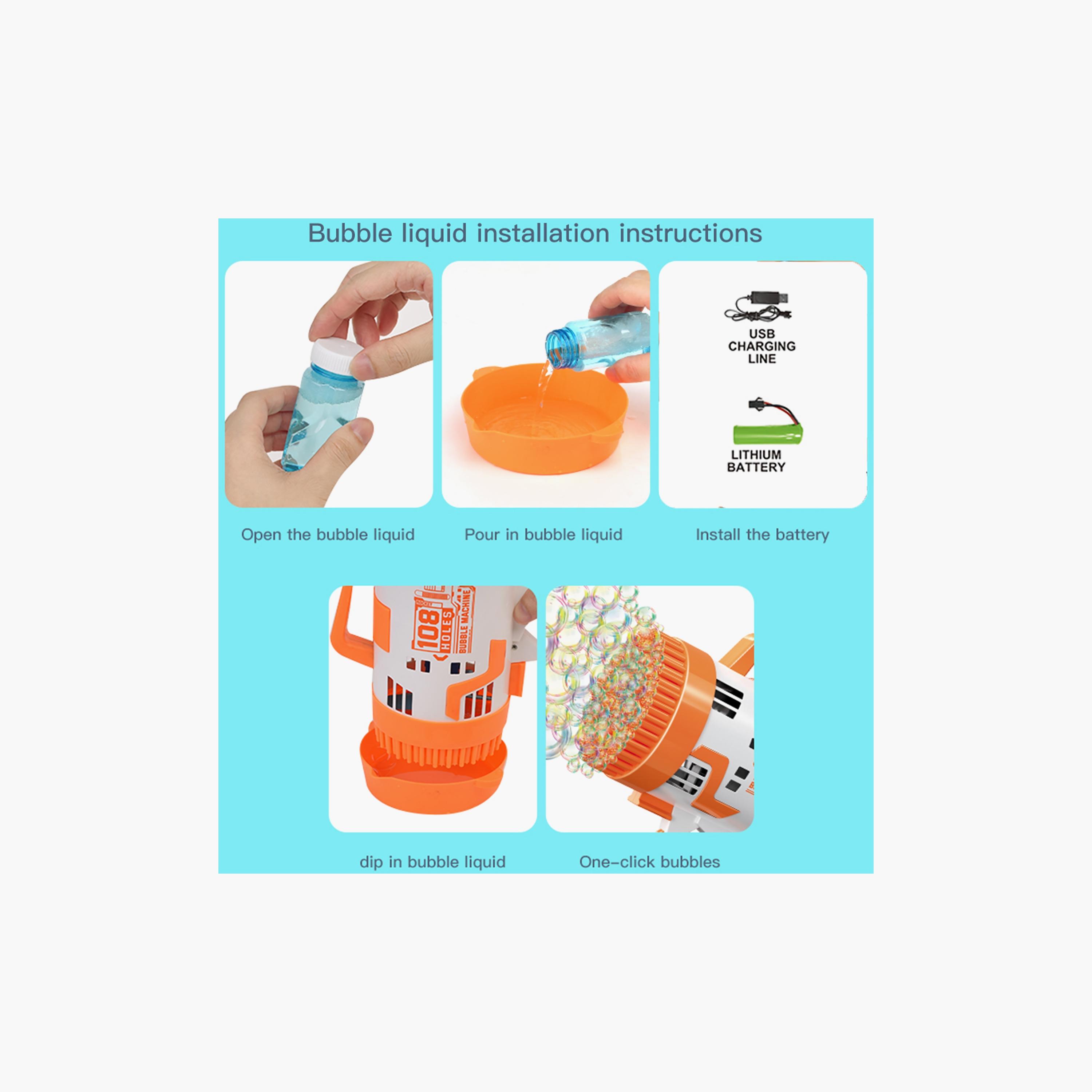 مدفع فقاعات ب 108 ثقب مع صانع ضوء/فقاعات من ليتل ستوري، برتقالي-toys-outdoor-poolandbeach-waterandbubbleguns-image-4