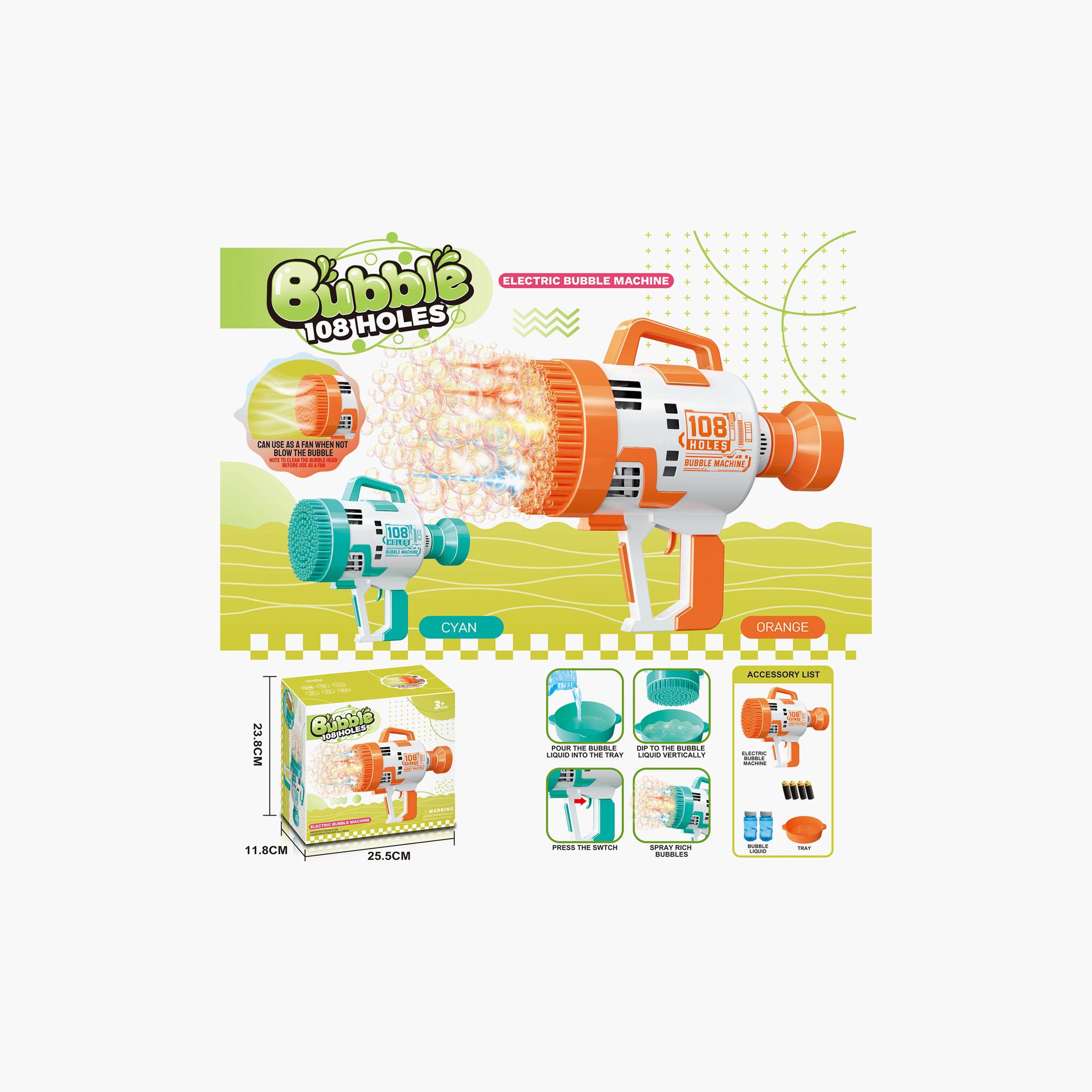 Little Story 108 Holes Bubble Machine Gun Battery Operated With Light/Bubble Maker, Cyan-toys-outdoor-poolandbeach-waterandbubbleguns-image-4