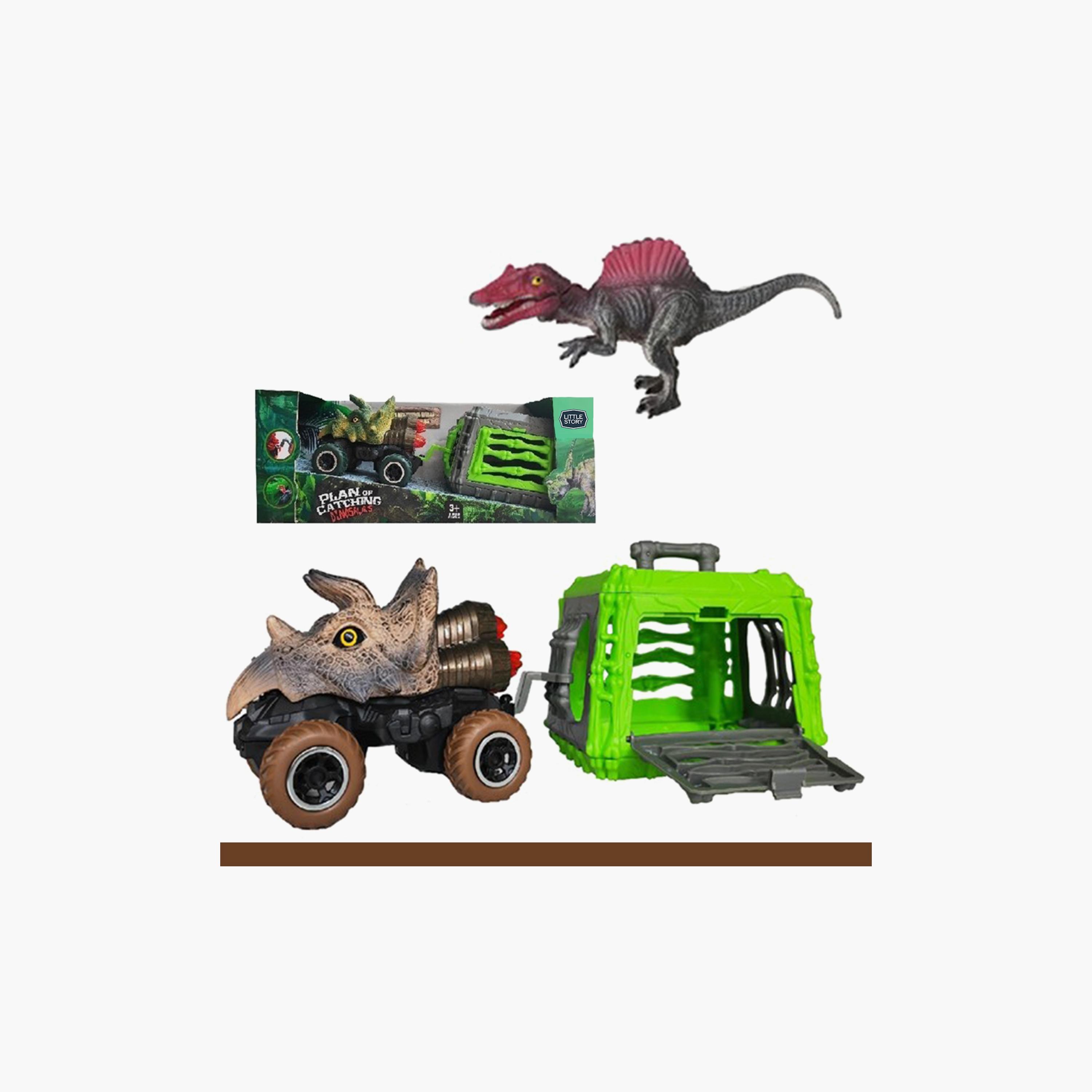 Little Story Kids Toy Pull Back Dinosaur With Cage, Brown-toys-playfigures-actionfigures-image-2