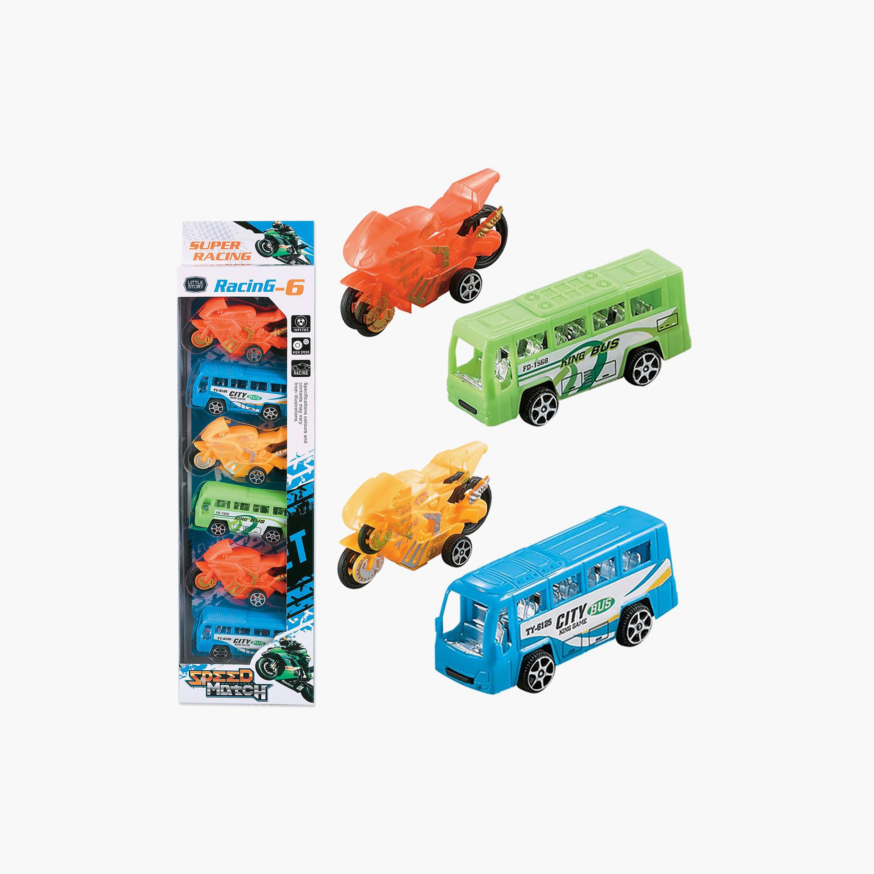 لعبة للأطفال سيارة وحافلة سحب للخلف من ليتل ستوري، مجموعة من 6-toys-playvehicles-vehicleplaysets-image-1