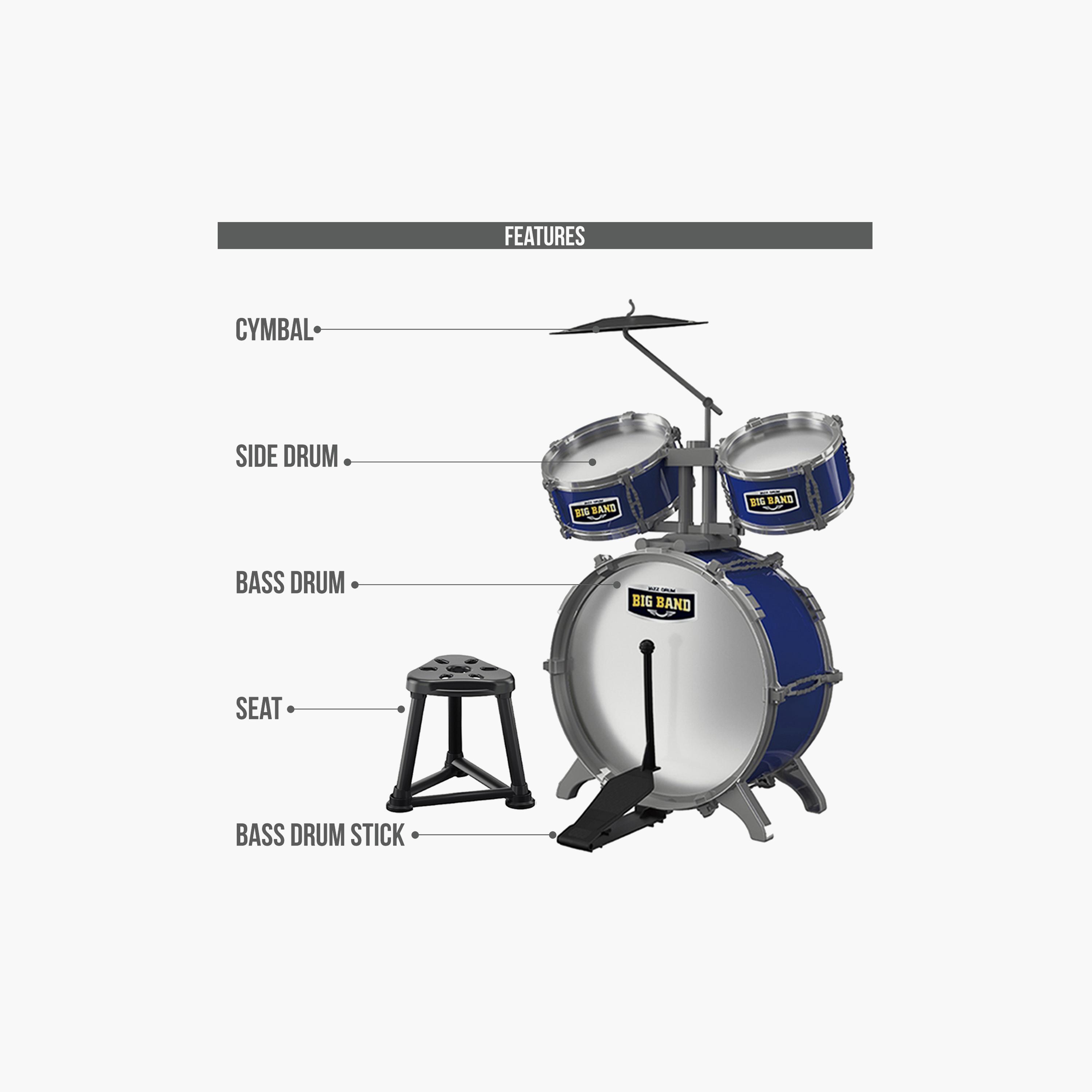 Little Story Kids Drum Set Musical Instrument With Stool, Blue-toys-educational-musicaltoys-image-2