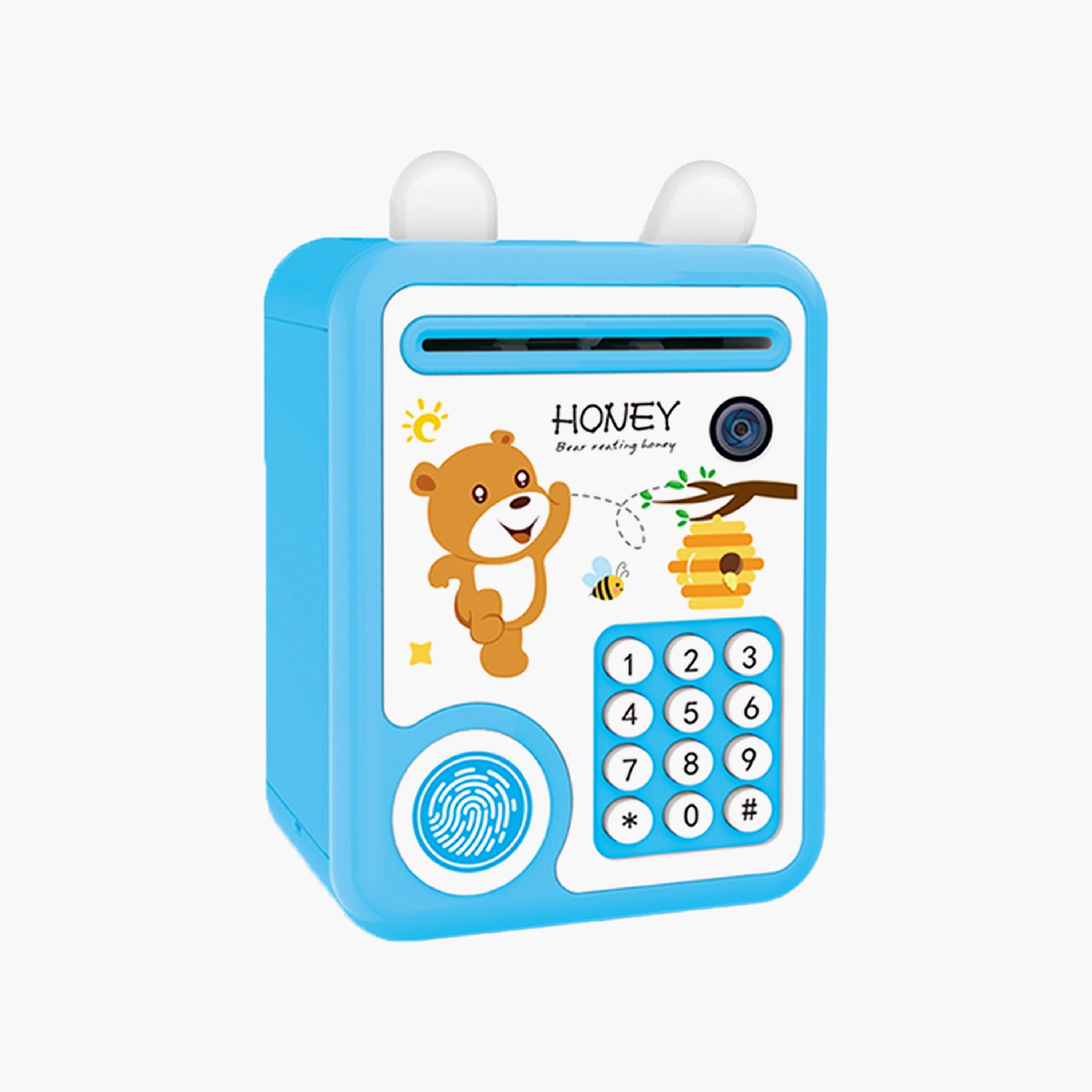 Little Story Cute Piggy Bank With Fingerprint Lock & Music, Bear Blue-toys-babyandtoddlertoys-lightsandmusicaltoys-image-1