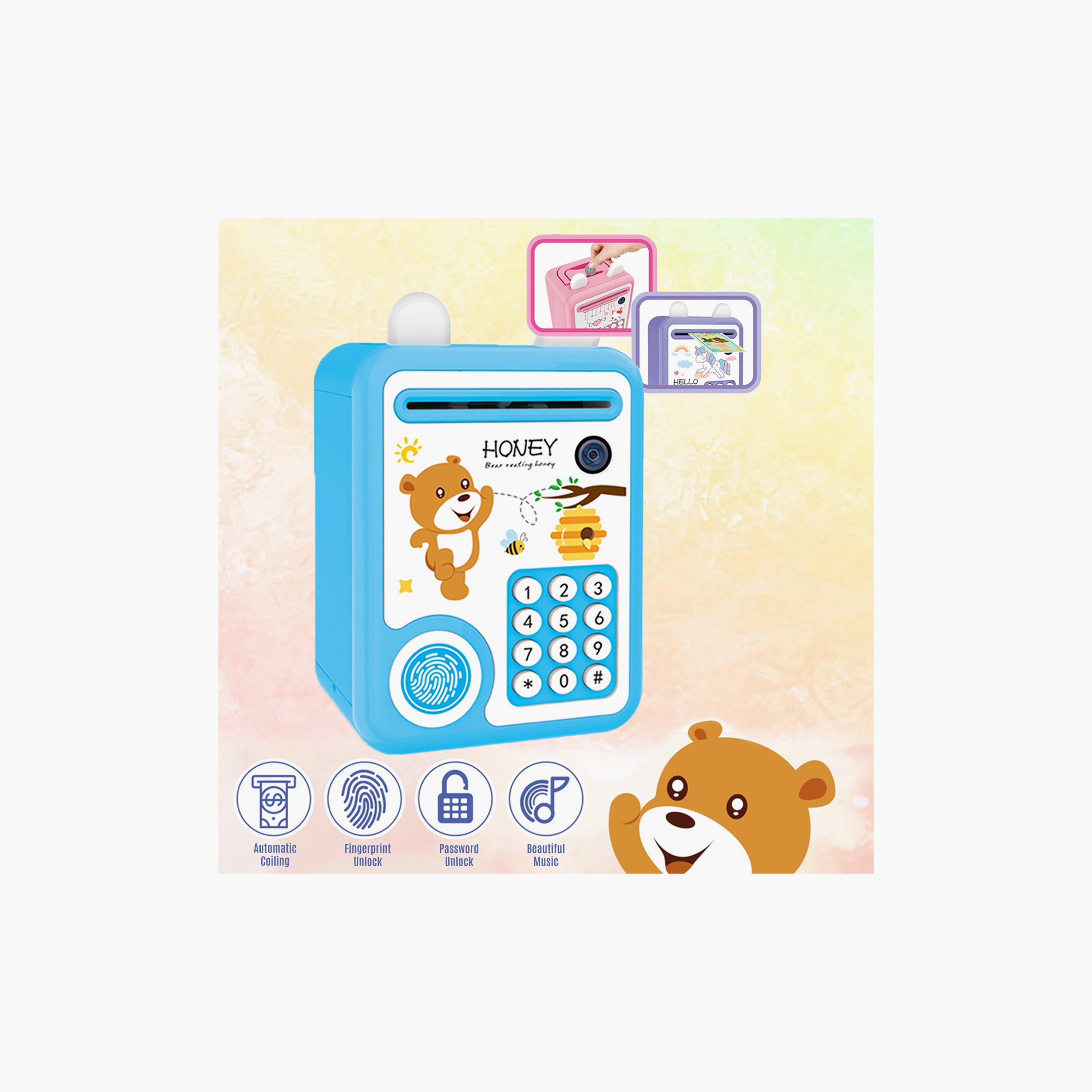 Little Story Cute Piggy Bank With Fingerprint Lock & Music, Bear Blue-toys-babyandtoddlertoys-lightsandmusicaltoys-image-2