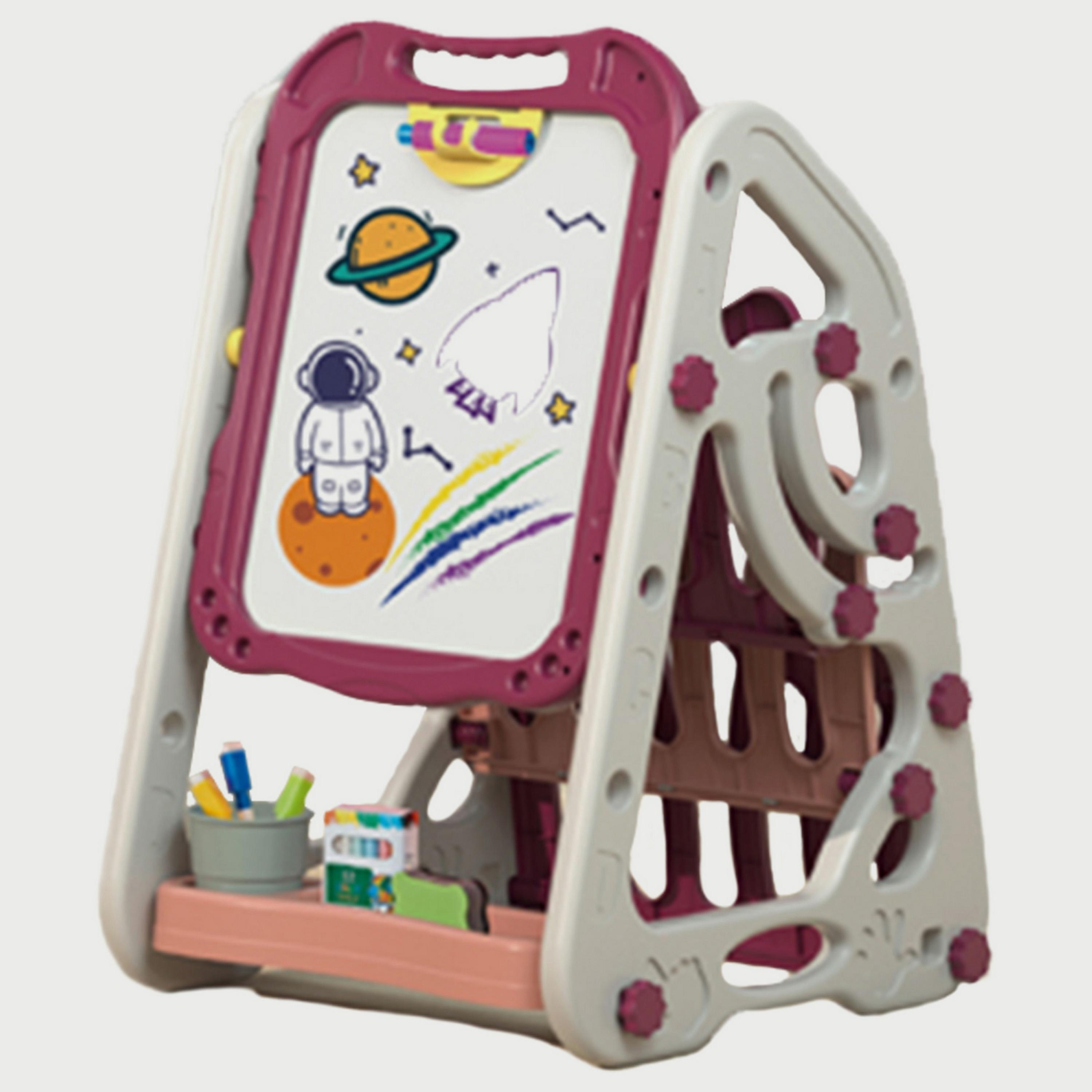 Little Story Double Sided Multifunctional Magnetic Drawing/Learning Board With Book Shelf, Pink-school-artsandcrafts-image-1