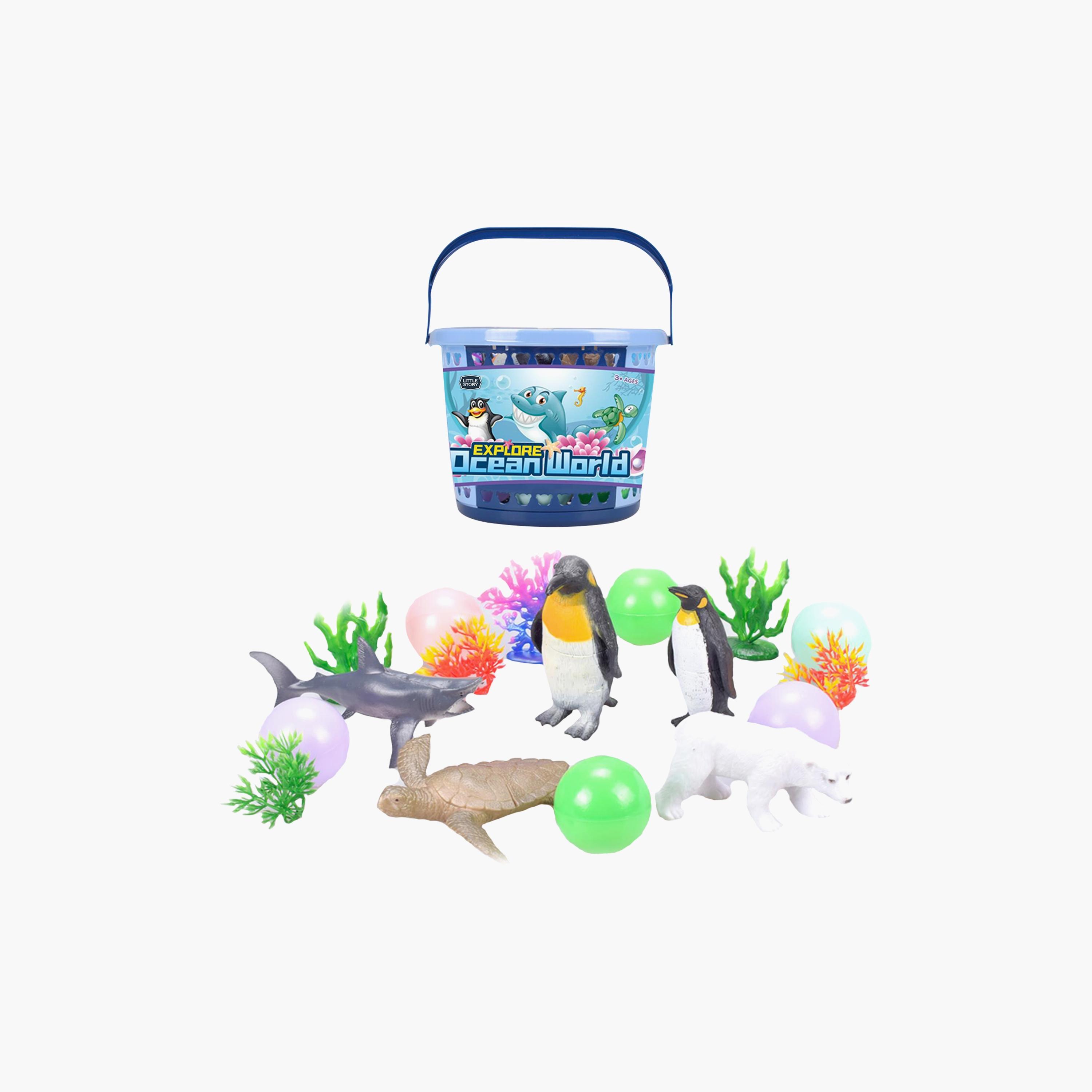 Little Story 17-Piece Ocean World Bucket 5-Piece With Marine Animal, 5-Piece Ocean Ball Accessories And 1 Basket, Multicolour-toys-playfigures-actionplaysets-image-1